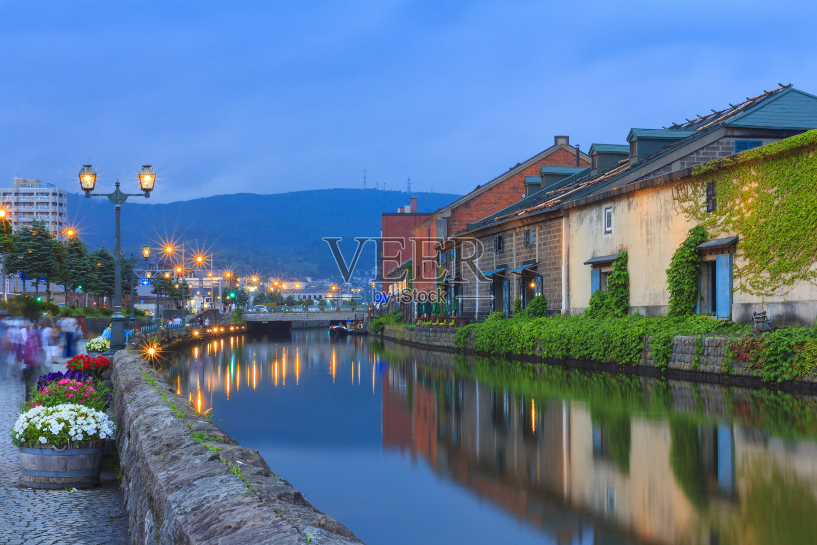 小樽运河，北海道著名的旅游景点。照片摄影图片