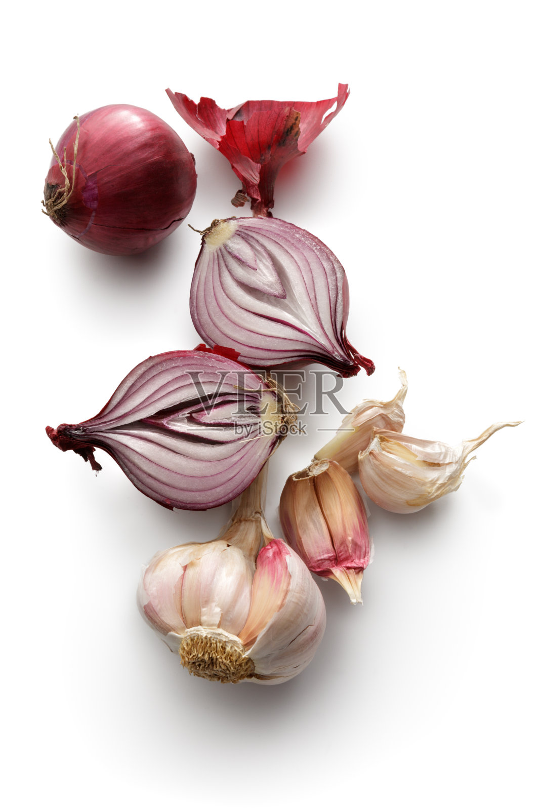 蔬菜:西班牙洋葱和大蒜孤立的白色背景照片摄影图片