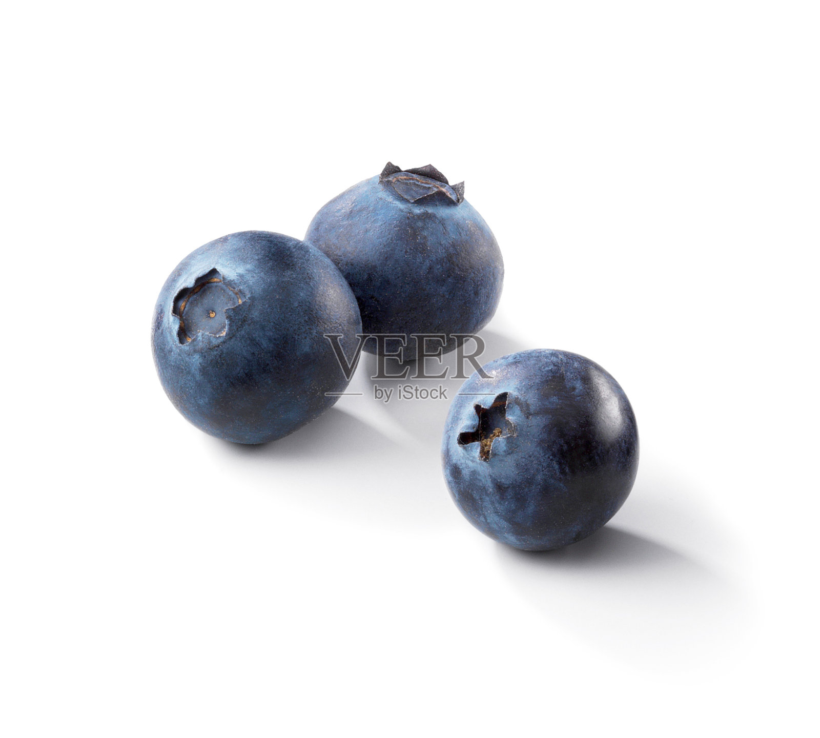白色背景上的三个蓝莓照片摄影图片