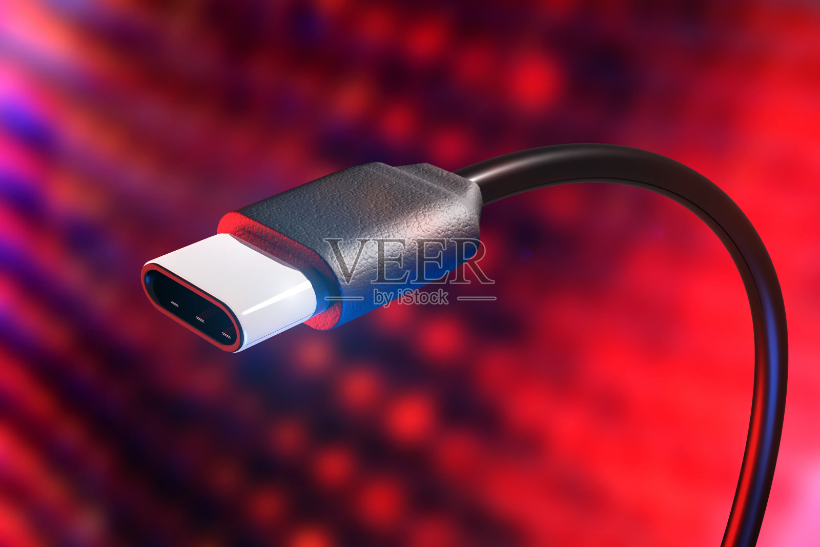USB类型C插头和电缆，USB-C连接细节照片摄影图片