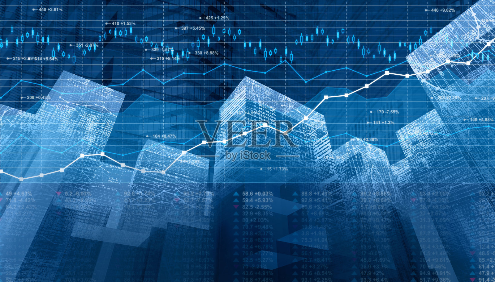 数字城市摩天大楼的股票市场数据和金融图表照片摄影图片