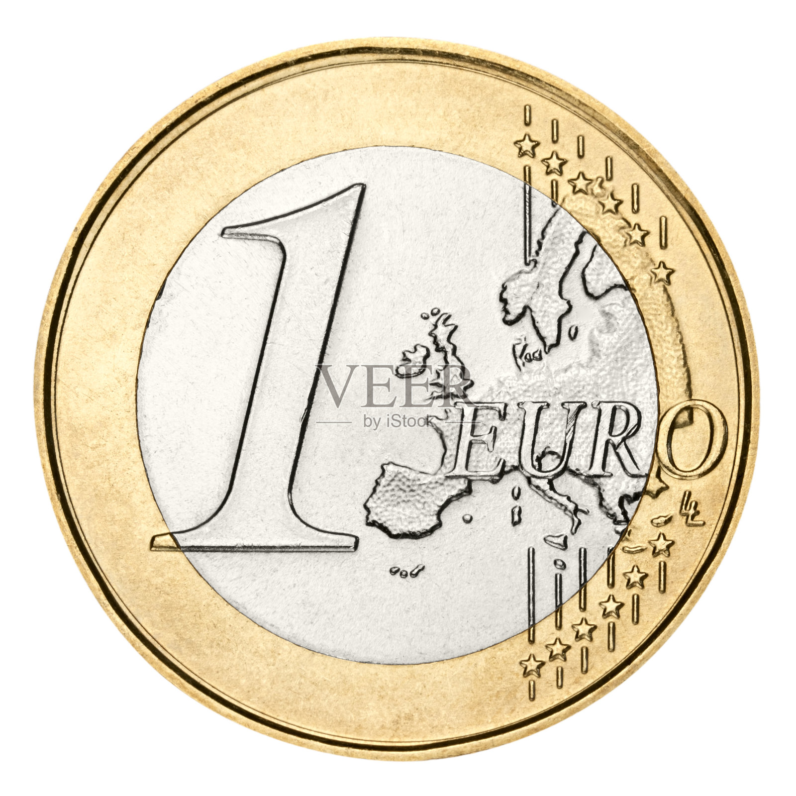 在白色背景上带有剪切路径的欧元硬币照片摄影图片