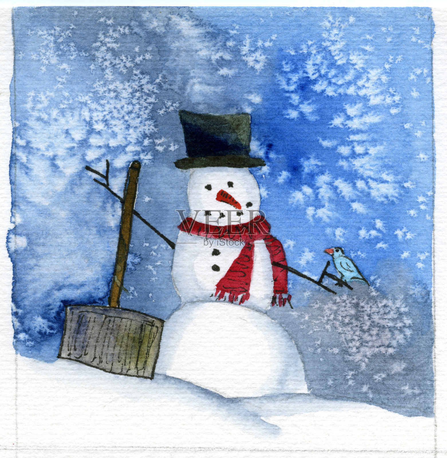 雪人在大礼帽插图设计元素图片