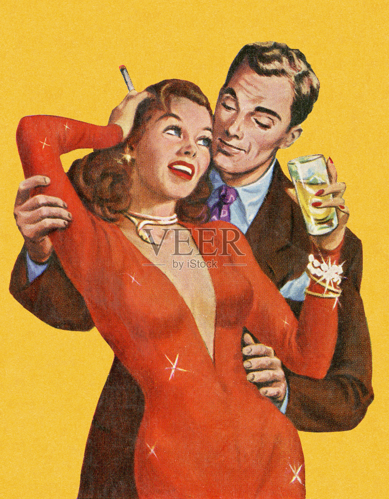 男人拥抱红衣女人插画图片素材