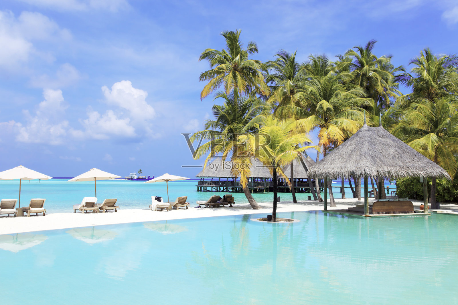 马尔代夫的热带度假胜地。照片摄影图片