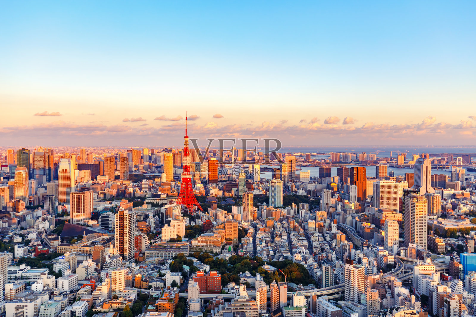 东京，日本，东京塔的天际线照片摄影图片