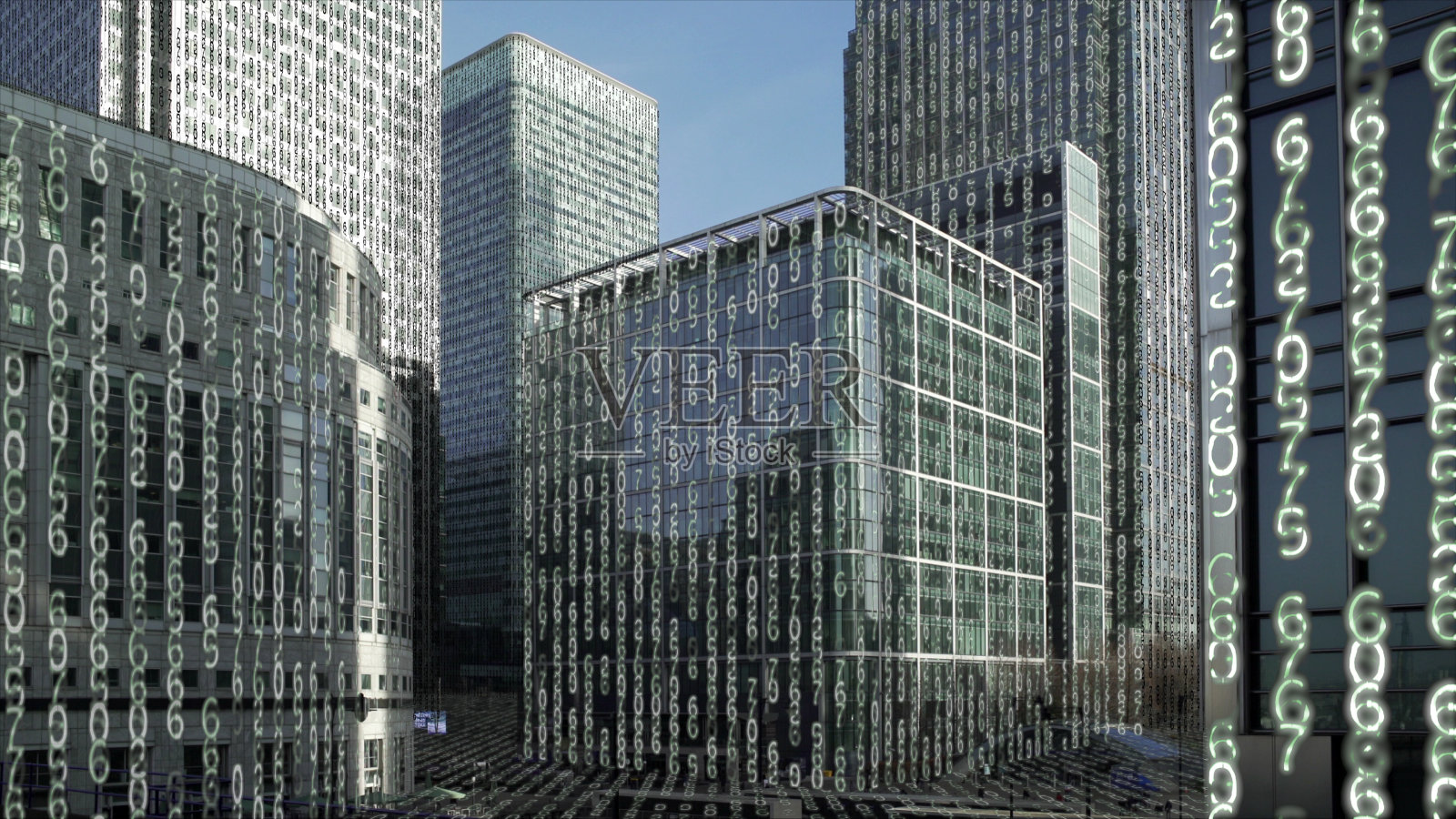 金融区大厦数据矩阵。照片摄影图片