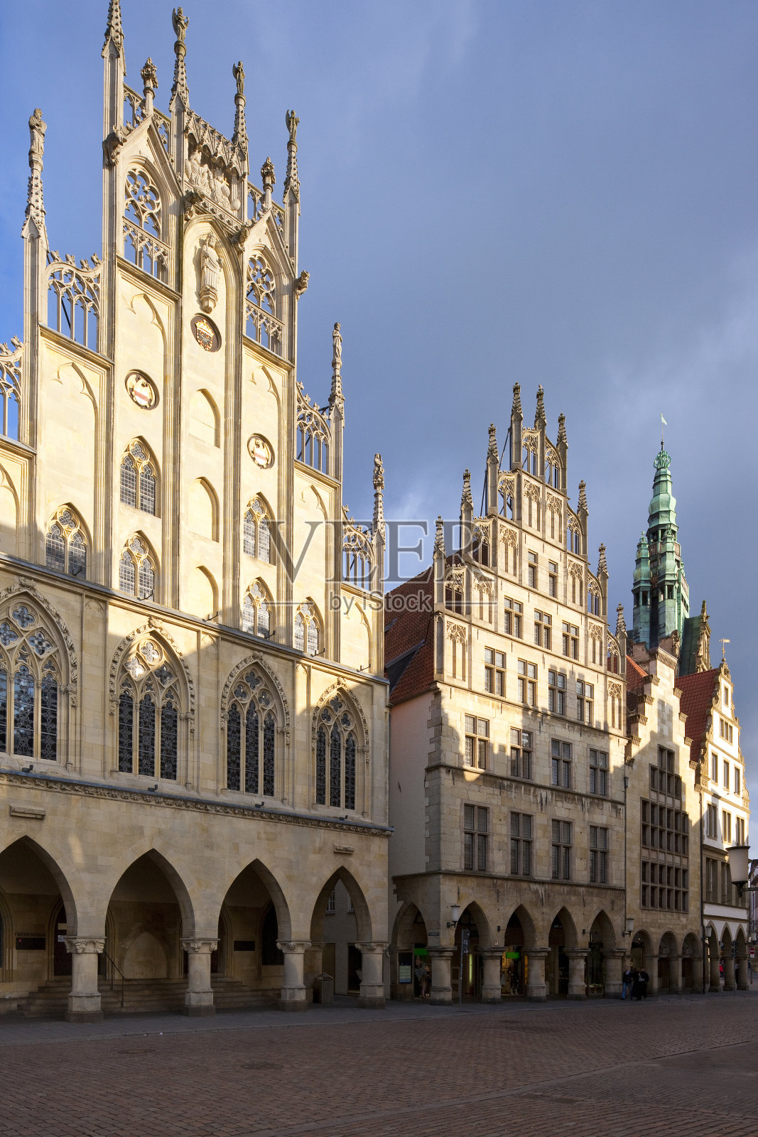 中世纪的Prinzipalmarkt和市政厅，Münster，德国照片摄影图片