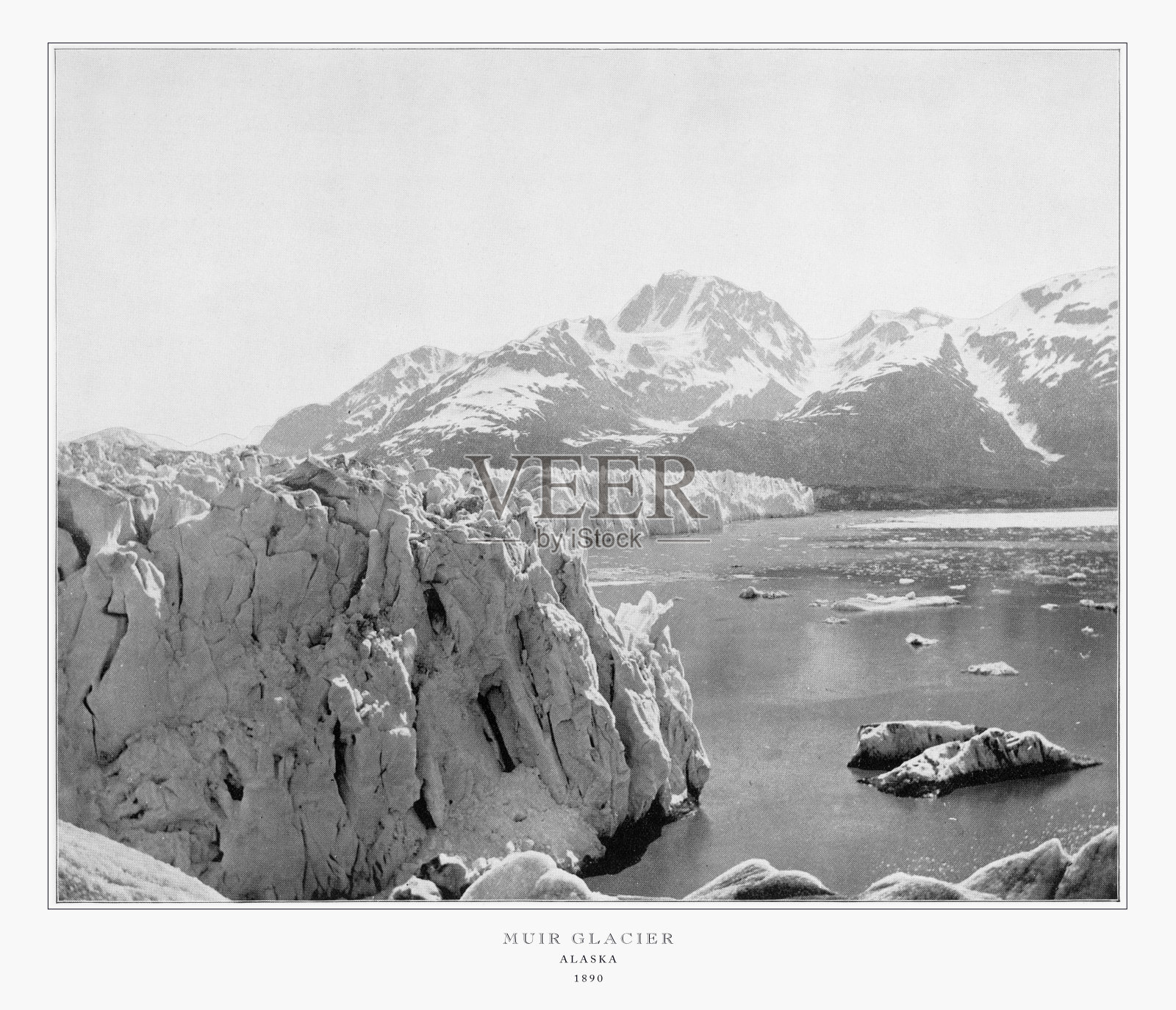 缪尔冰川，阿拉斯加，古老的阿拉斯加照片，1893照片摄影图片