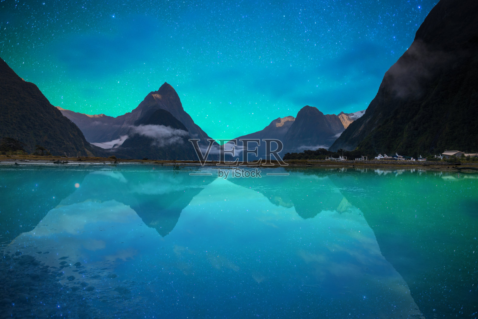有银河的新西兰库克山和马锡森湖照片摄影图片