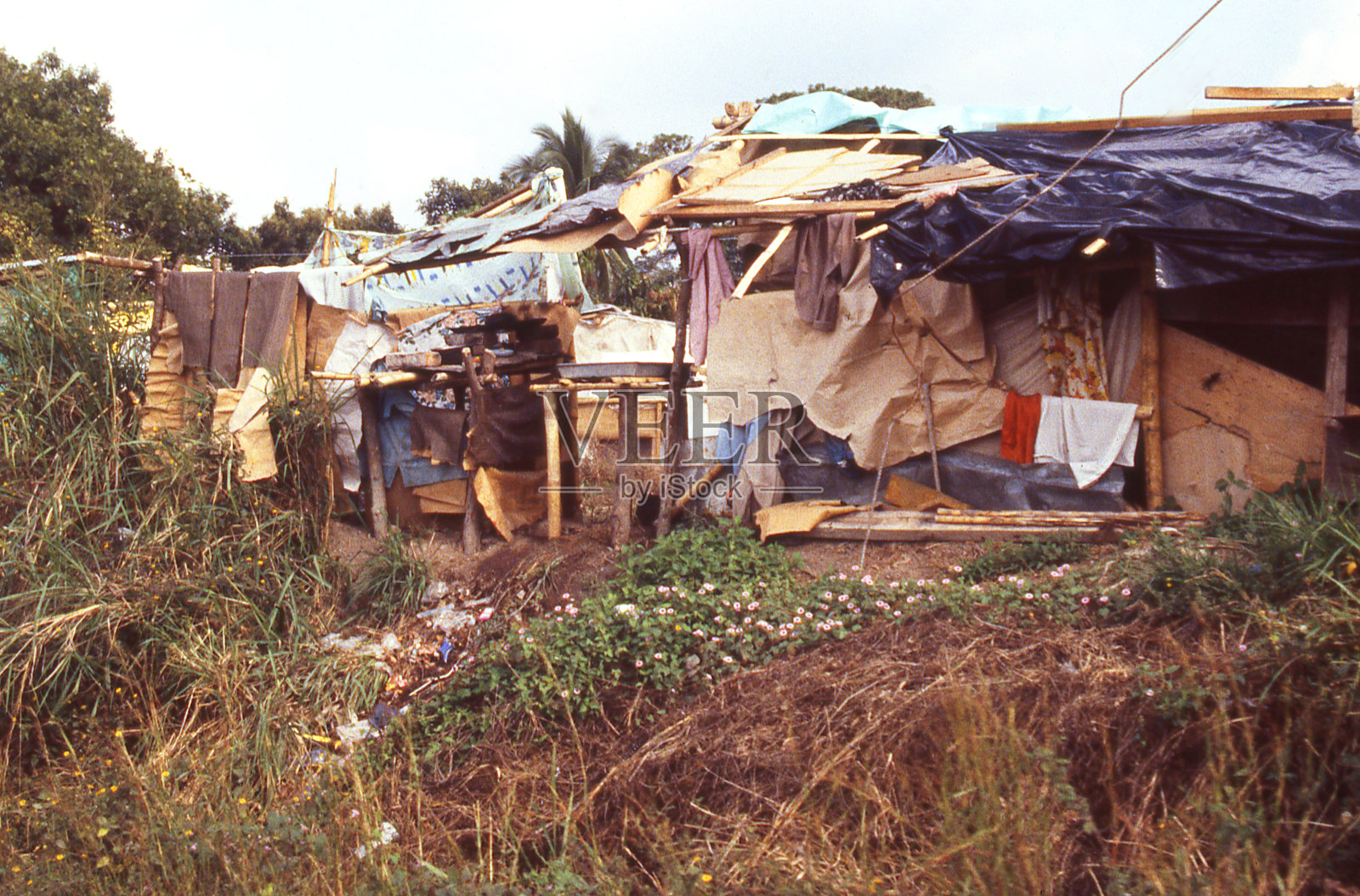 1986年中美洲圣萨尔瓦多地震灾民的棚户区照片摄影图片