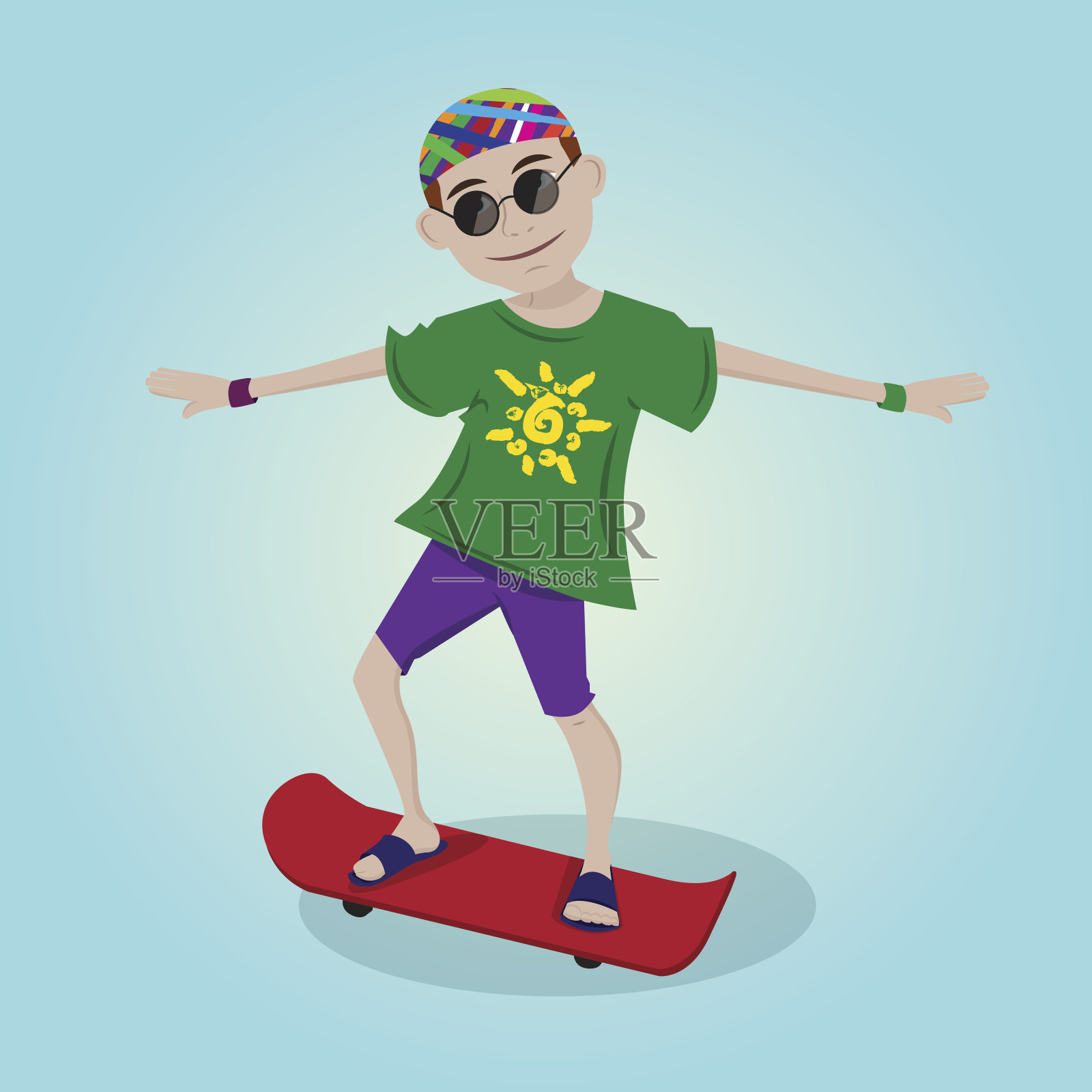 滑板上的男孩插画图片素材
