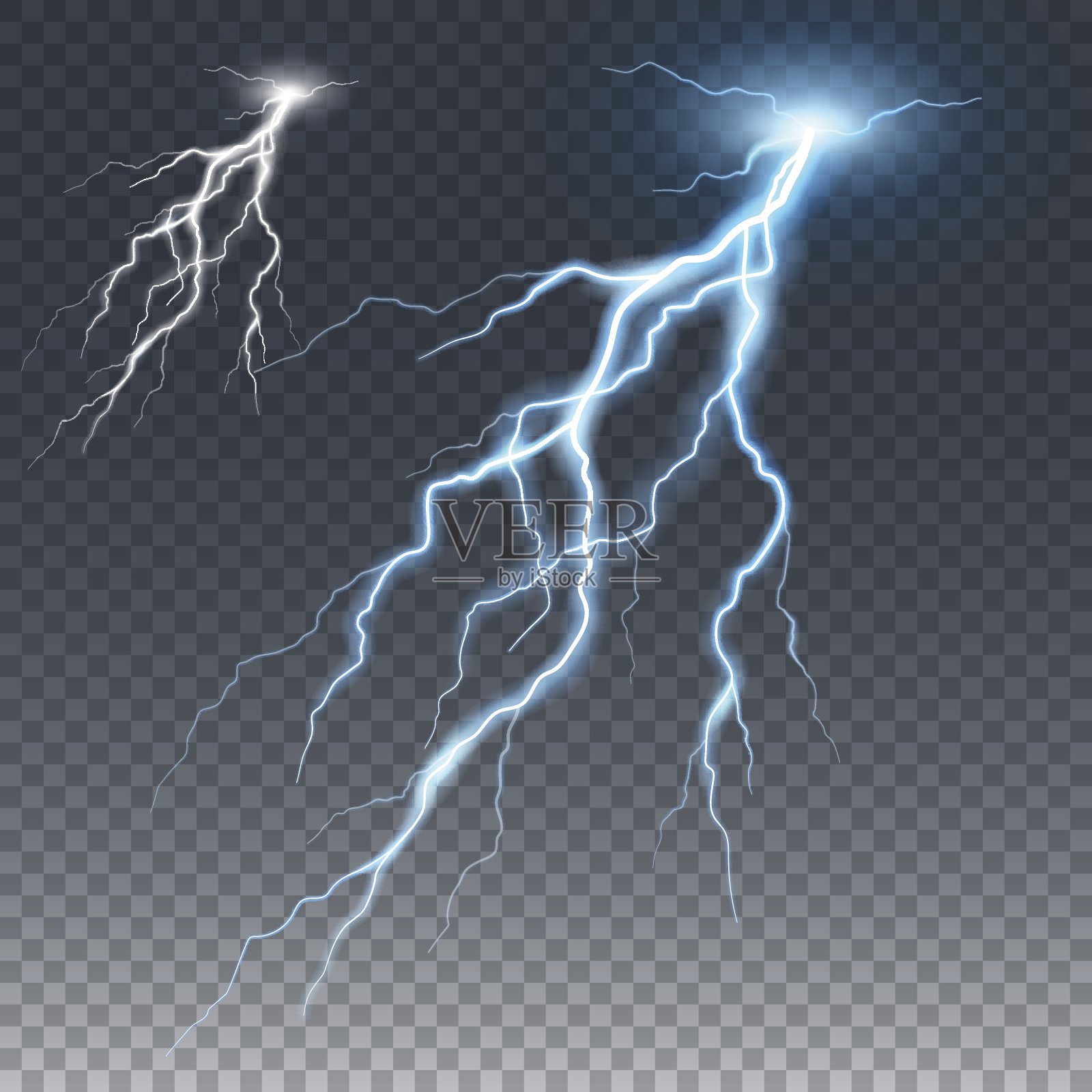 闪电和雷电，辉光和闪光效果插画图片素材