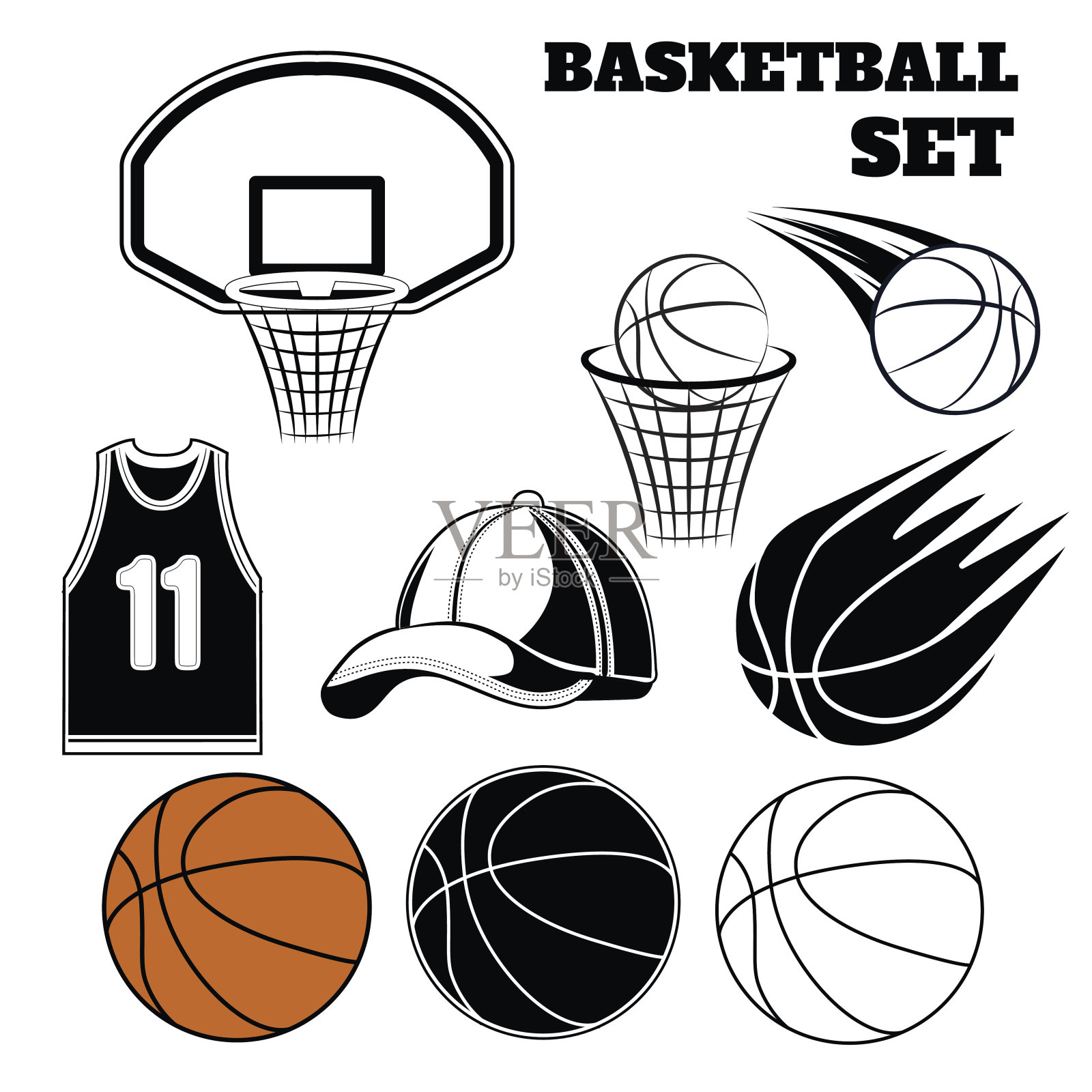 向量套篮球对象的设计，设计，广告，印刷，在白色背景上的网络插画图片素材