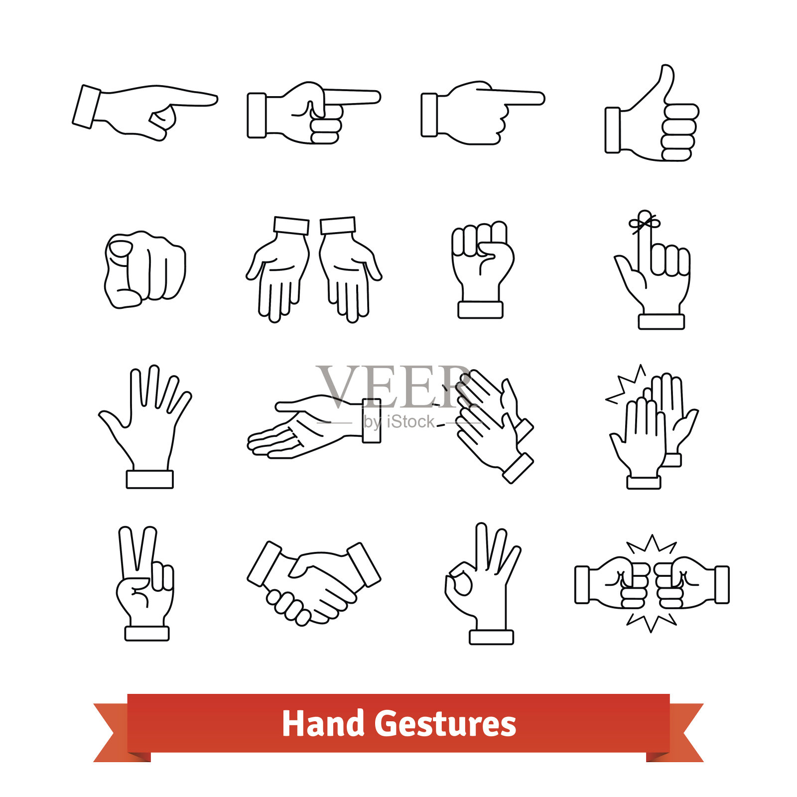 手势细线艺术图标集图标素材