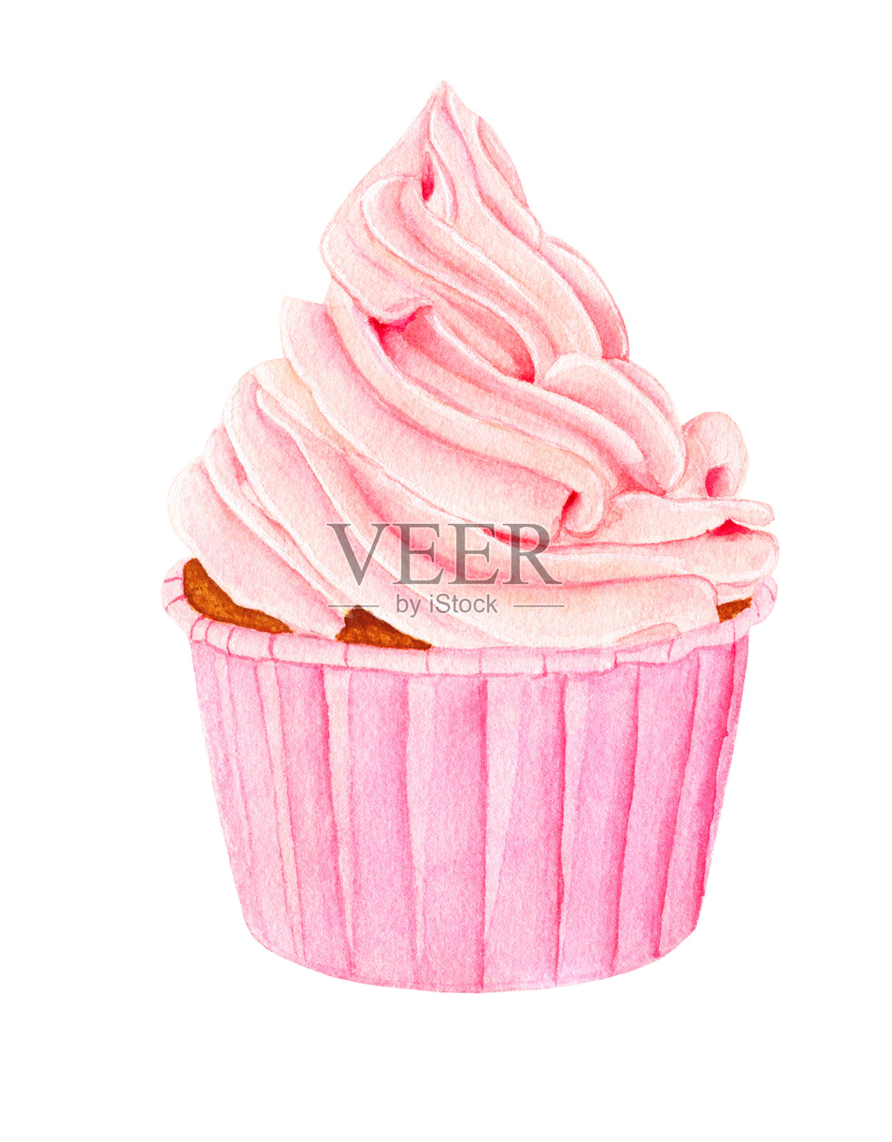 粉红奶油水彩蛋糕插画图片素材