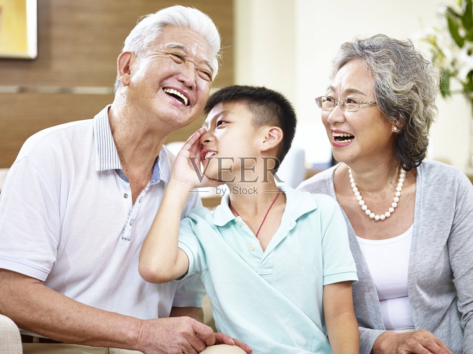 快乐的奶奶和孙子聊天-蓝牛仔影像-中国原创广告影像素材