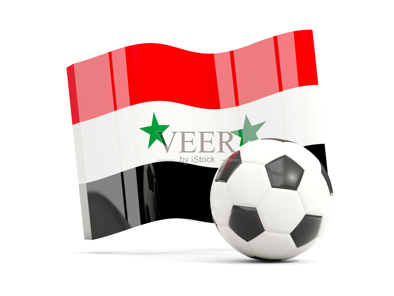 足球与挥舞的叙利亚国旗隔离在白色照片摄影图片