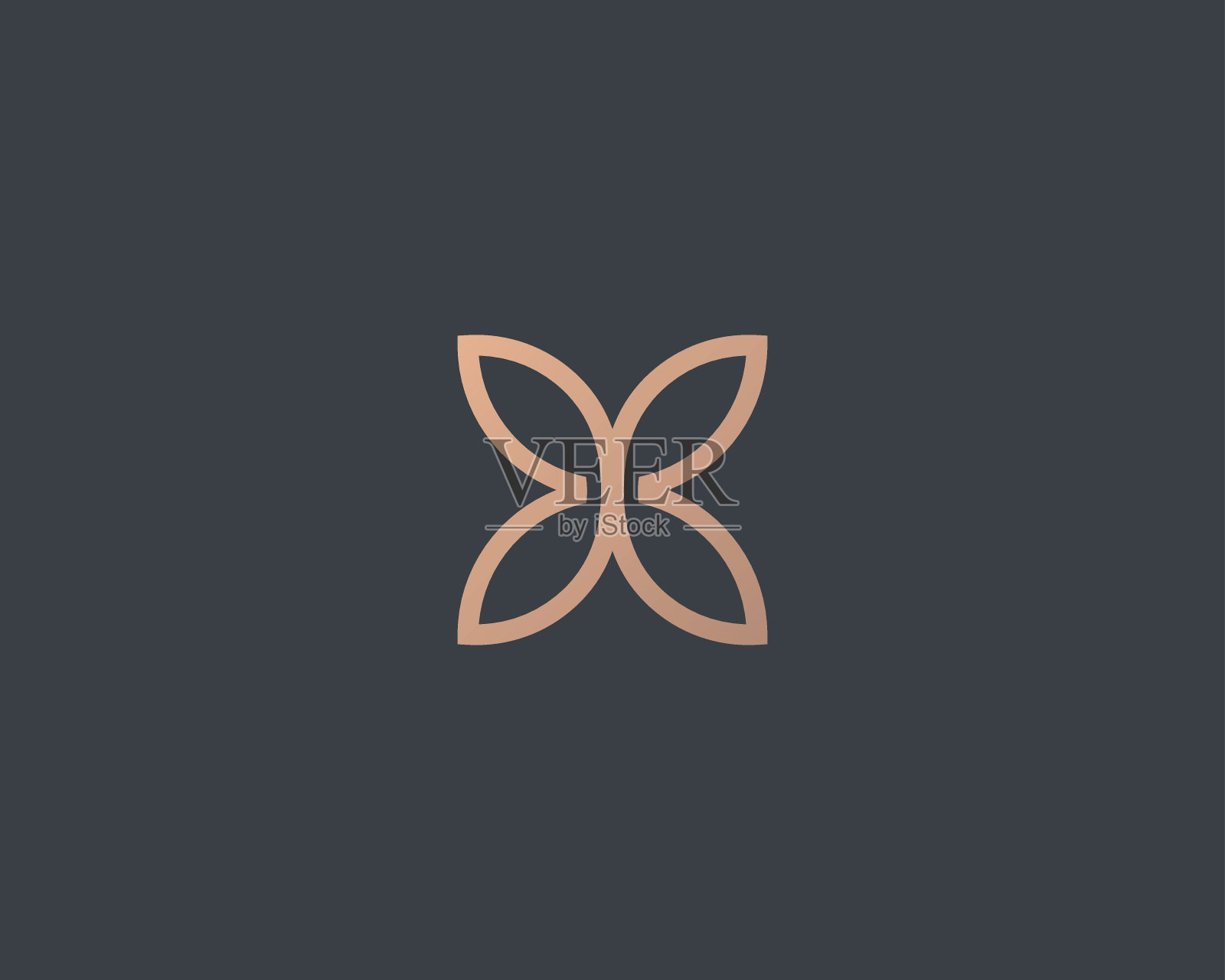 抽象蝴蝶花简单矢量标志。线条简约的环球奢侈品图标标志。插画图片素材