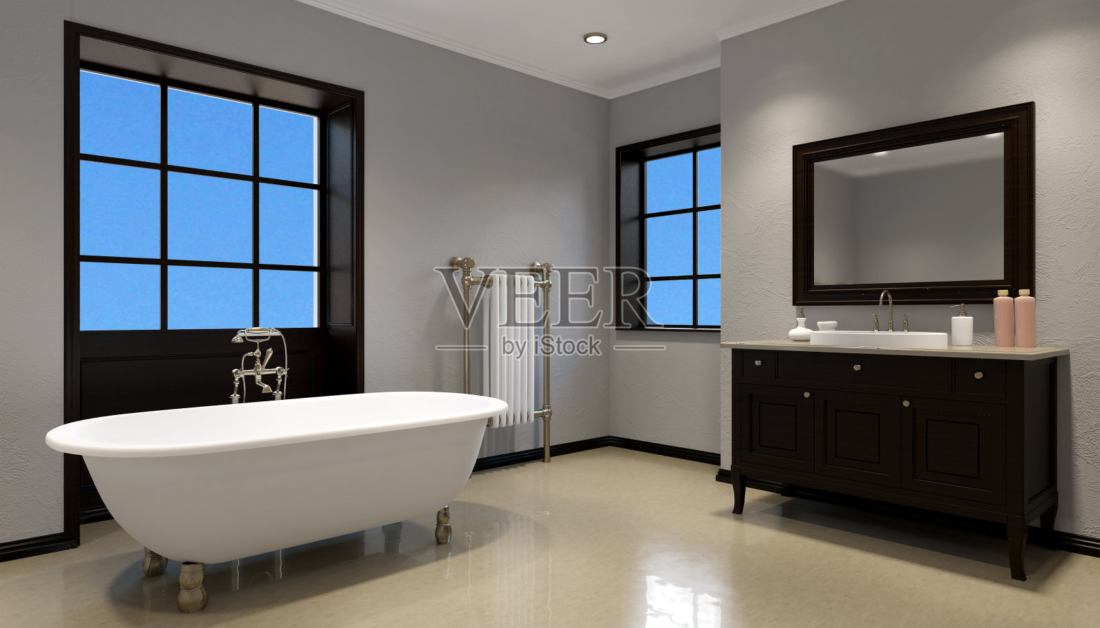 Pano室内现代浴室。三维渲染照片摄影图片