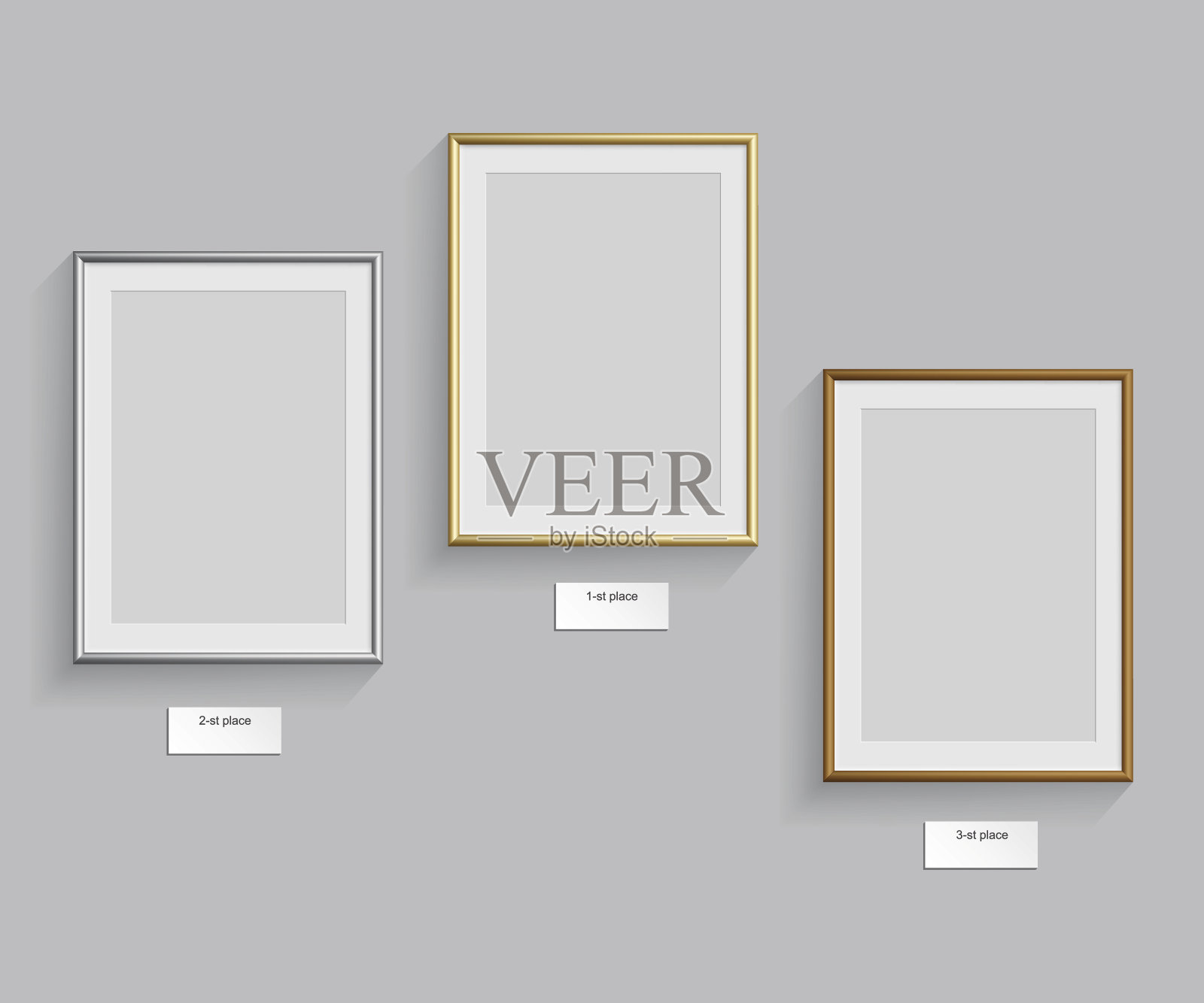 金色，银色和青铜框架孤立在灰色背景。矢量插图。平台框架。设计元素图片