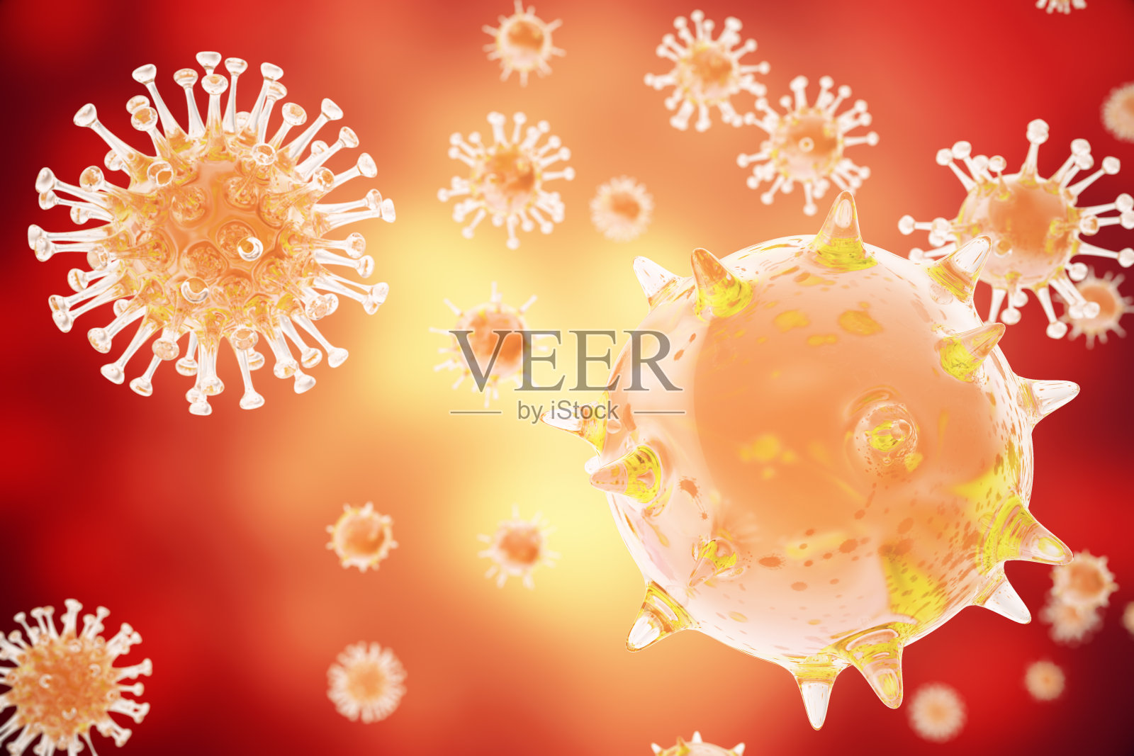 三维插图病毒，细菌，细胞感染的生物体，病毒抽象背景插画图片素材