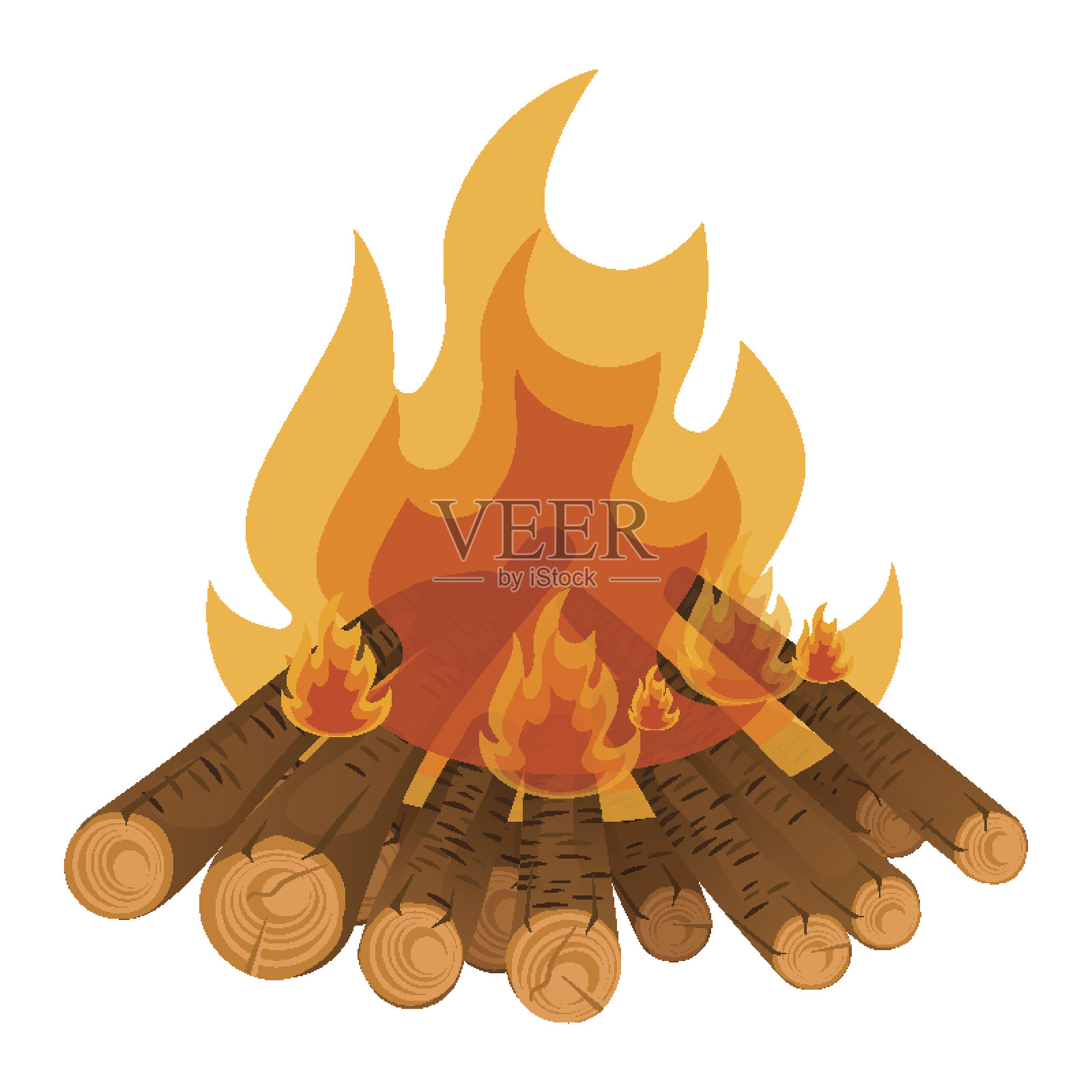 露营篝火从树干矢量插图孤立在白色设计元素图片