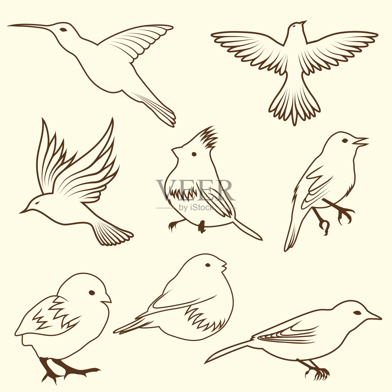 一套不同的草图鸟设计元素图片