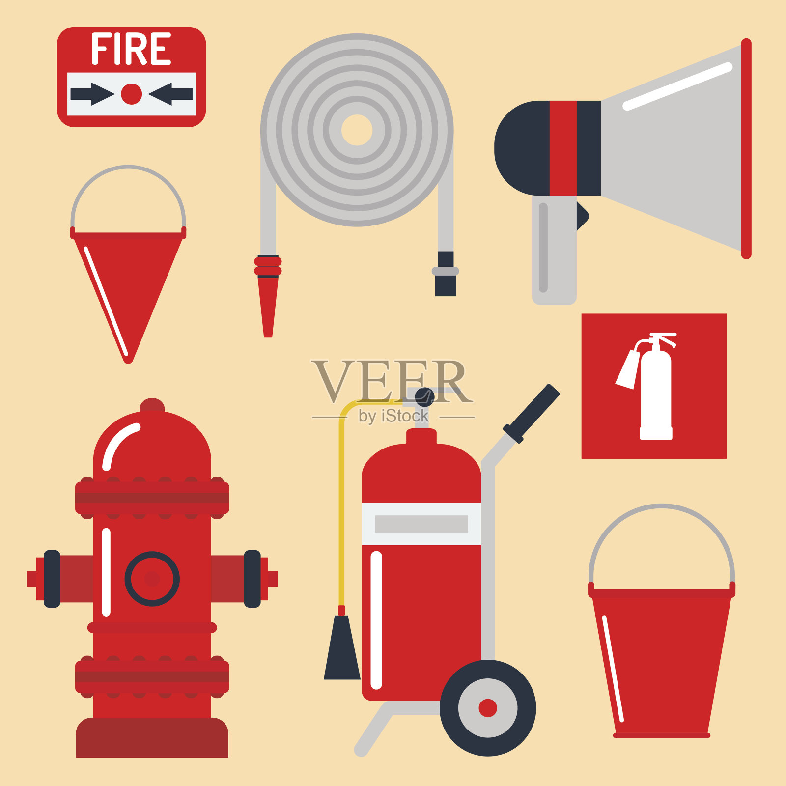消防安全设备应急工具消防人员安全危险事故防护矢量插图插画图片素材