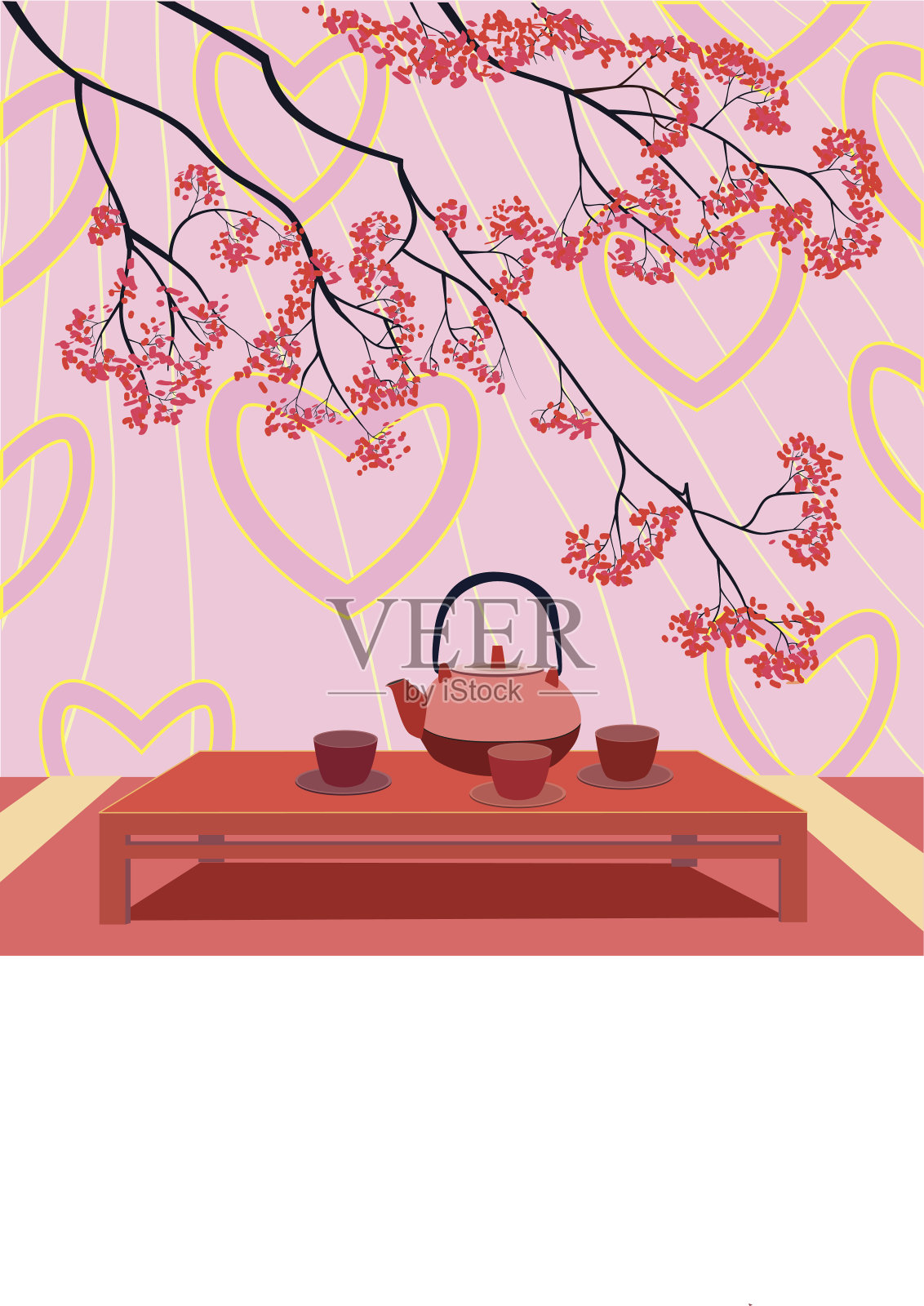 樱花，春天，情人节。茶ceremon设计模板素材