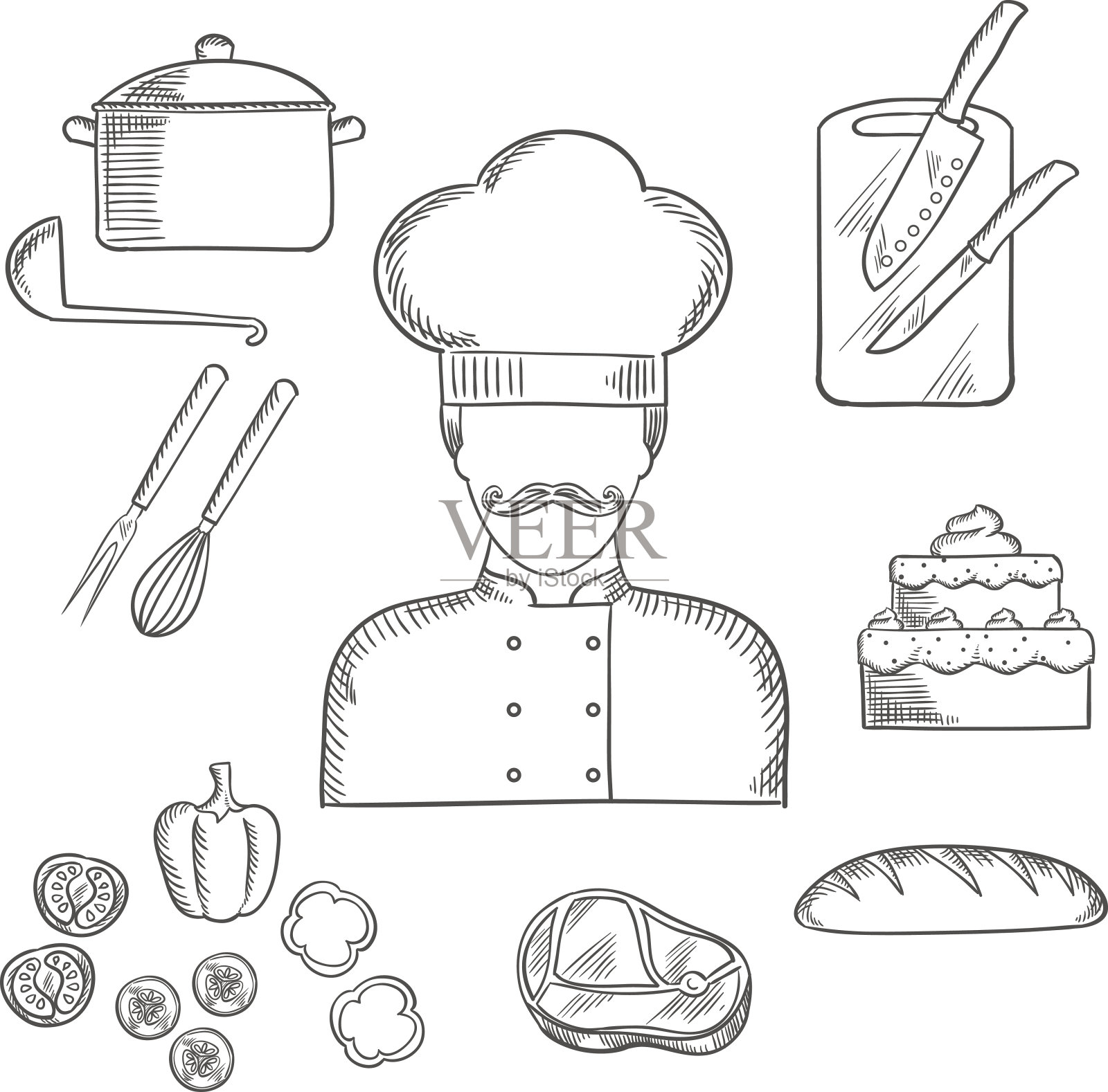 厨师或面包师专业手绘元素插画图片素材