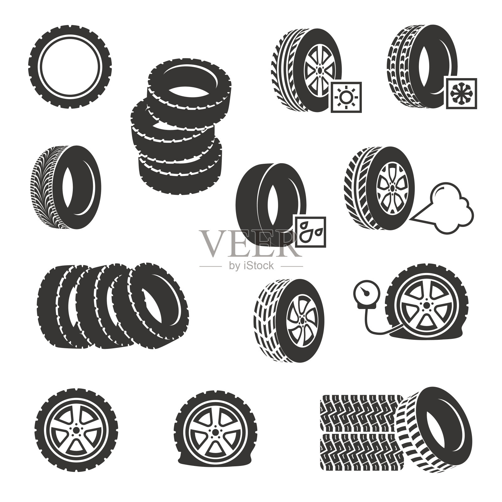轮胎店，轮胎更换汽车服务向量图标设置设计元素图片
