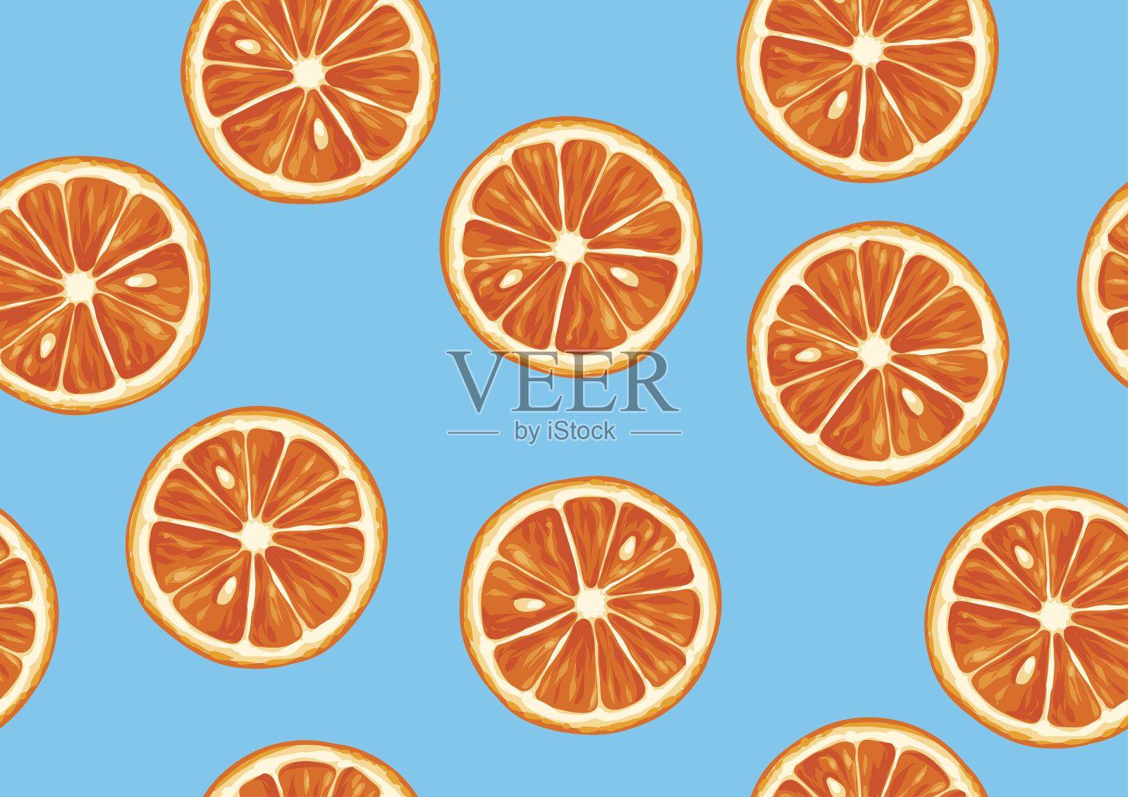 无缝图案与热带柑橘类水果切片。装饰点缀设计元素图片