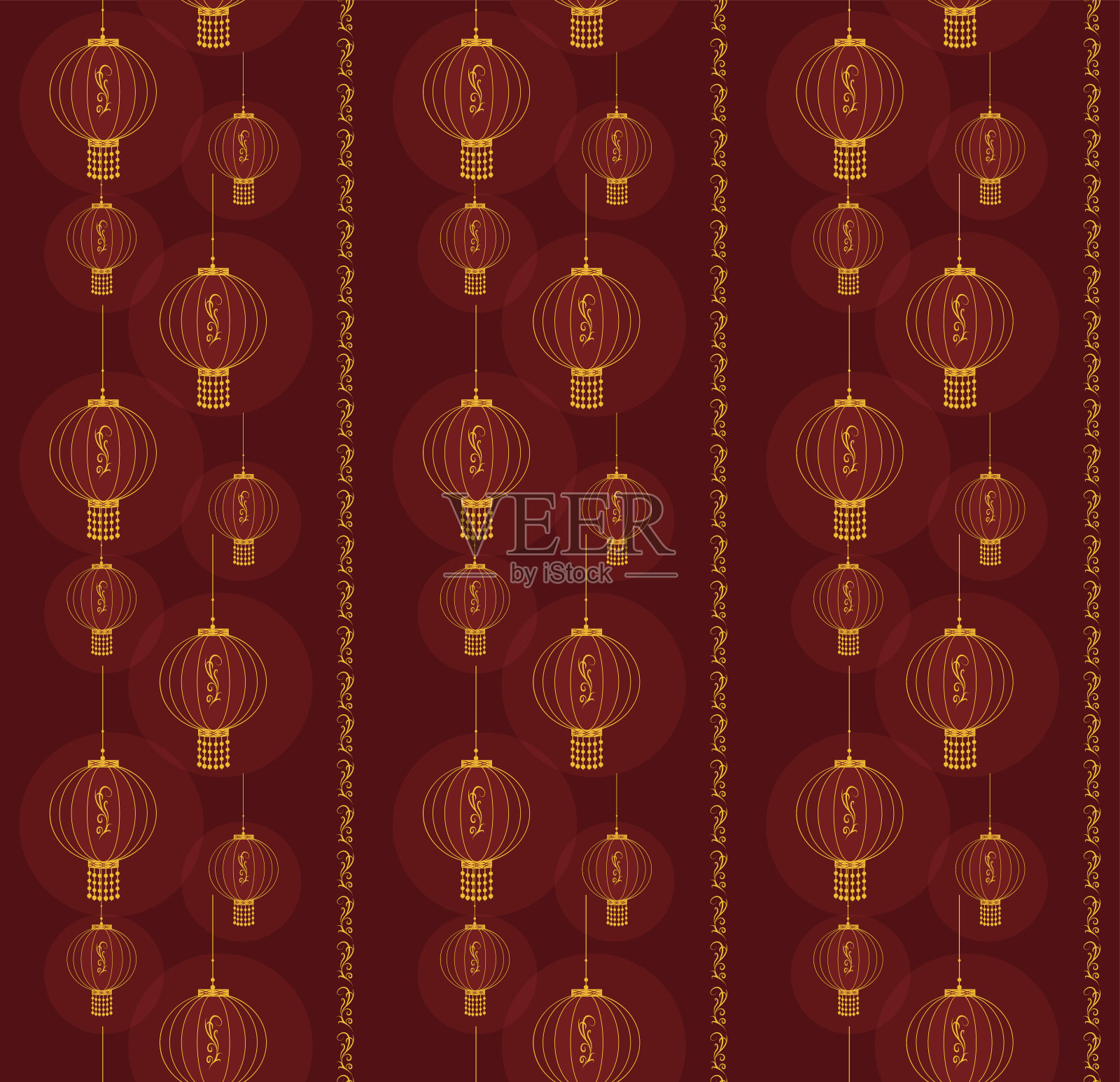 中国传统无缝图案以红灯笼和金色点缀。插画图片素材