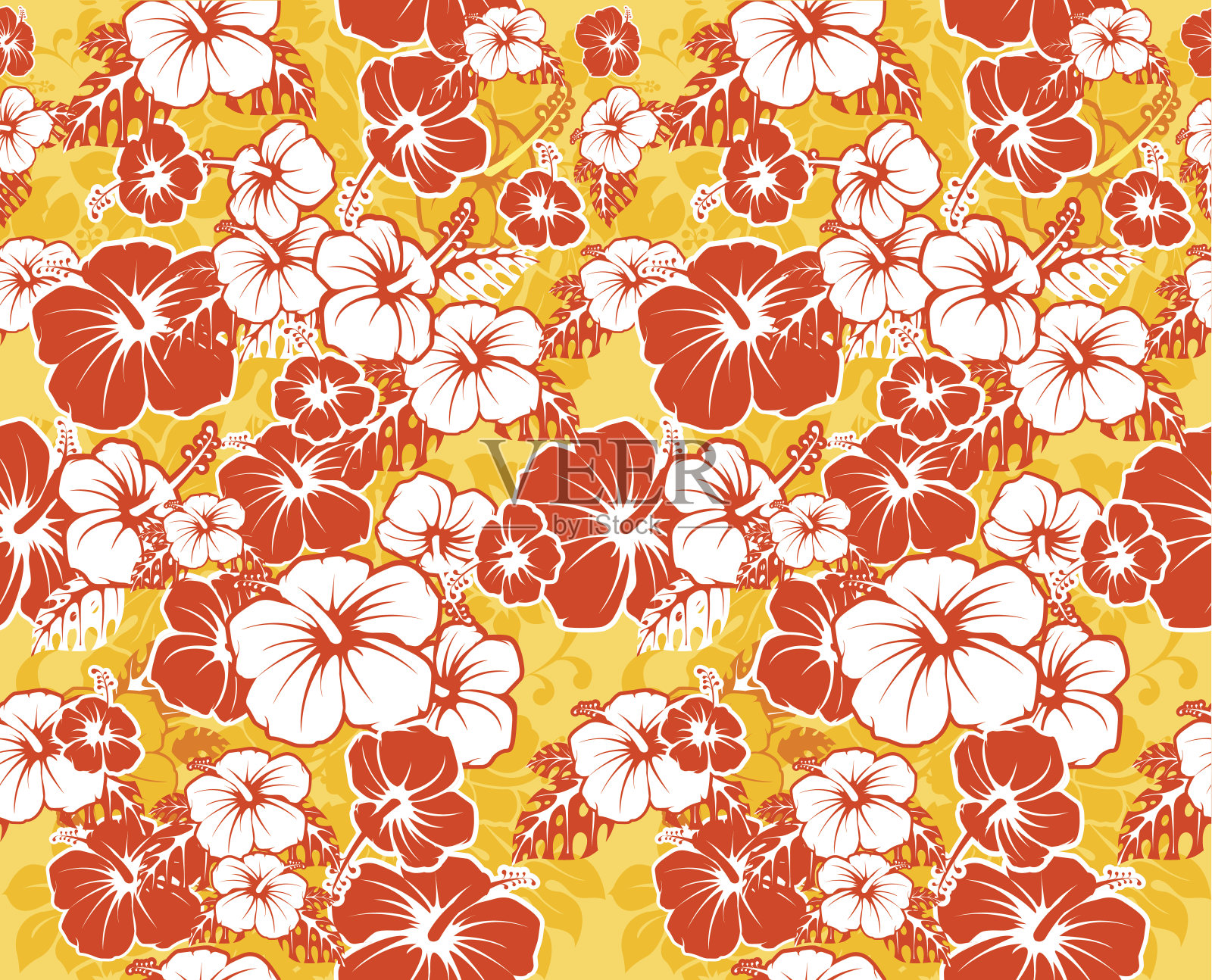 花无缝夏威夷背景与木槿花插画图片素材