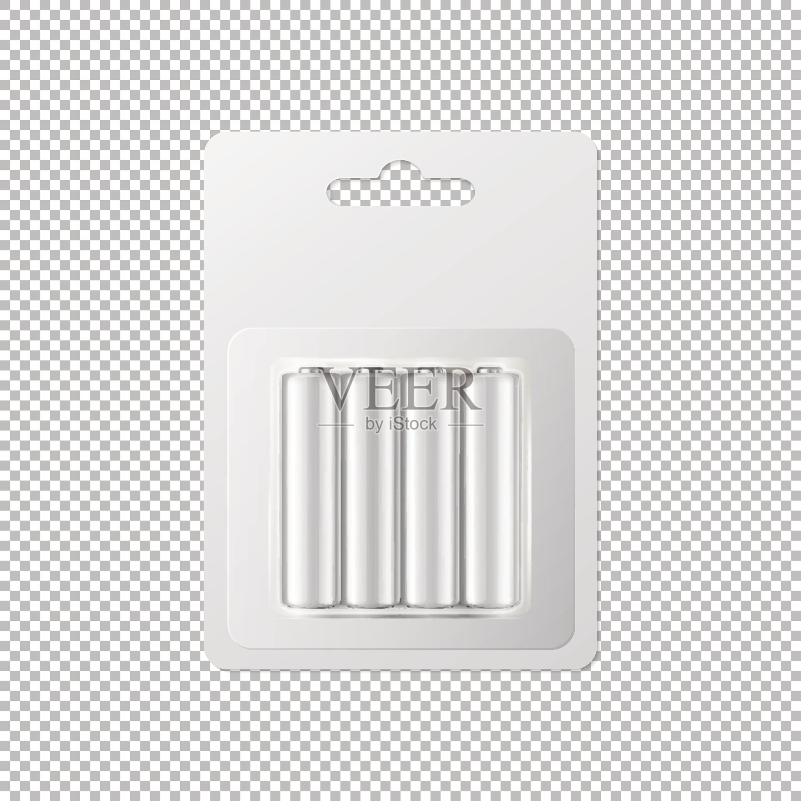 向量现实白色碱性AA电池在吸塑包装图标集。设计模板的品牌，模型。特写孤立的透明背景设计元素图片