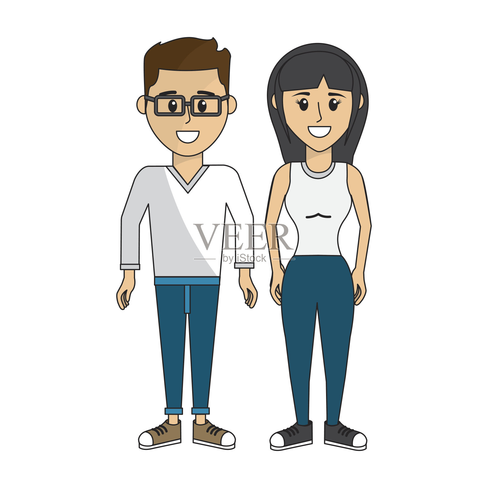 戴眼镜的男人和他的妻子插画图片素材