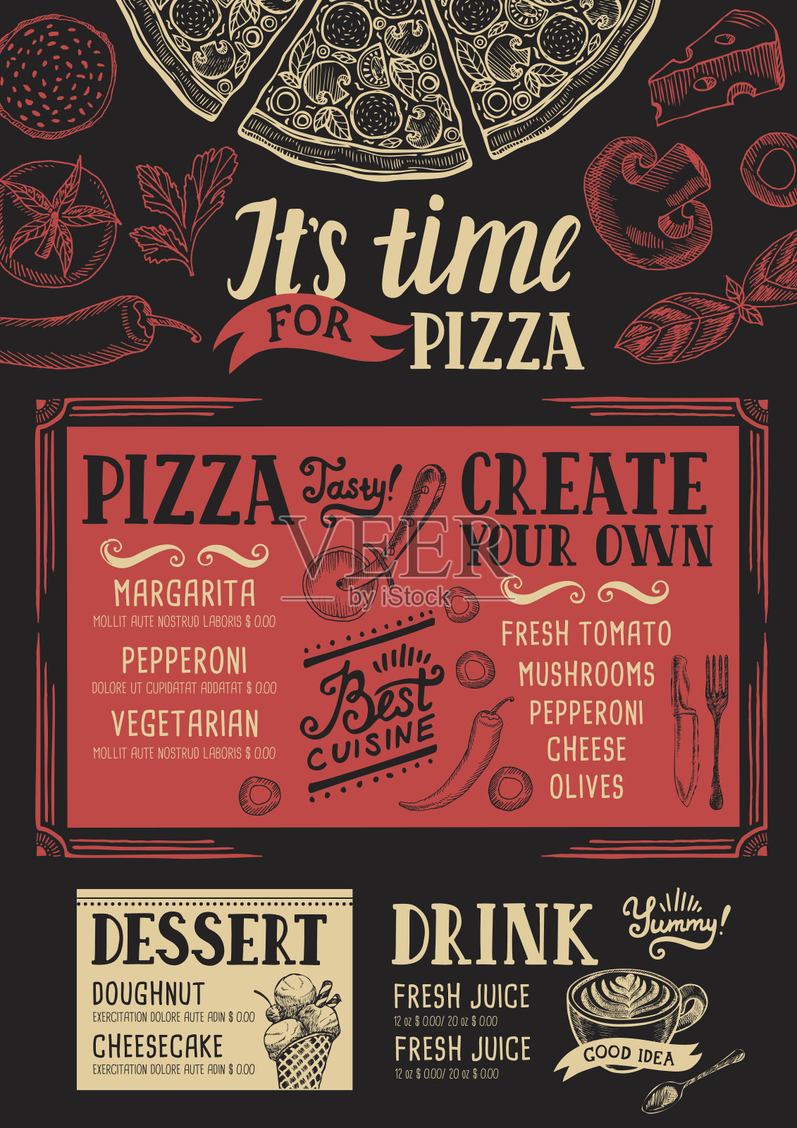 披萨餐厅菜单，食物模板。设计模板素材