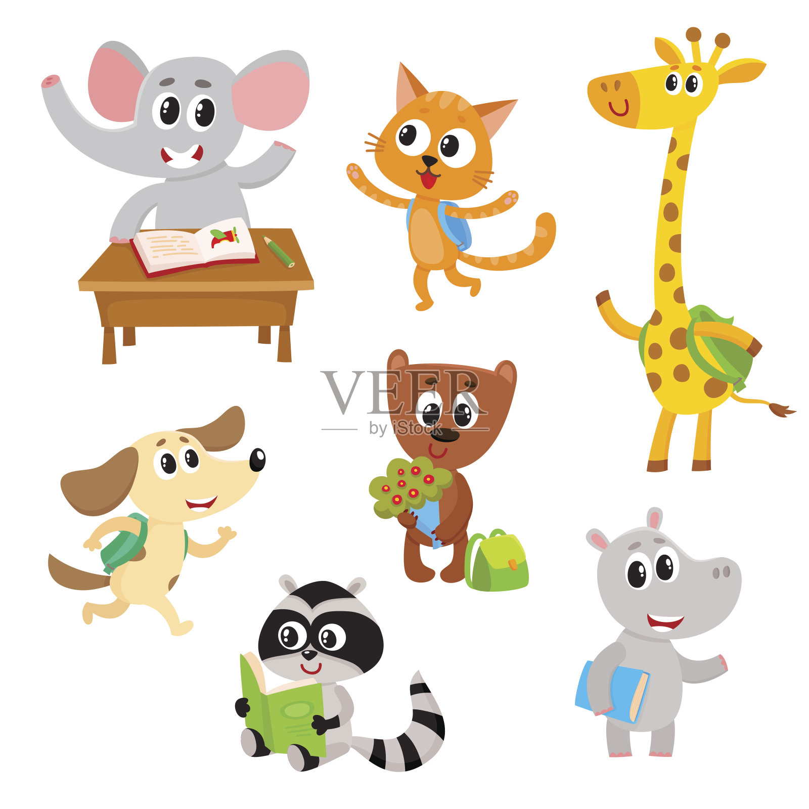 可爱的小动物学生，人物学习，读书，上学插画图片素材