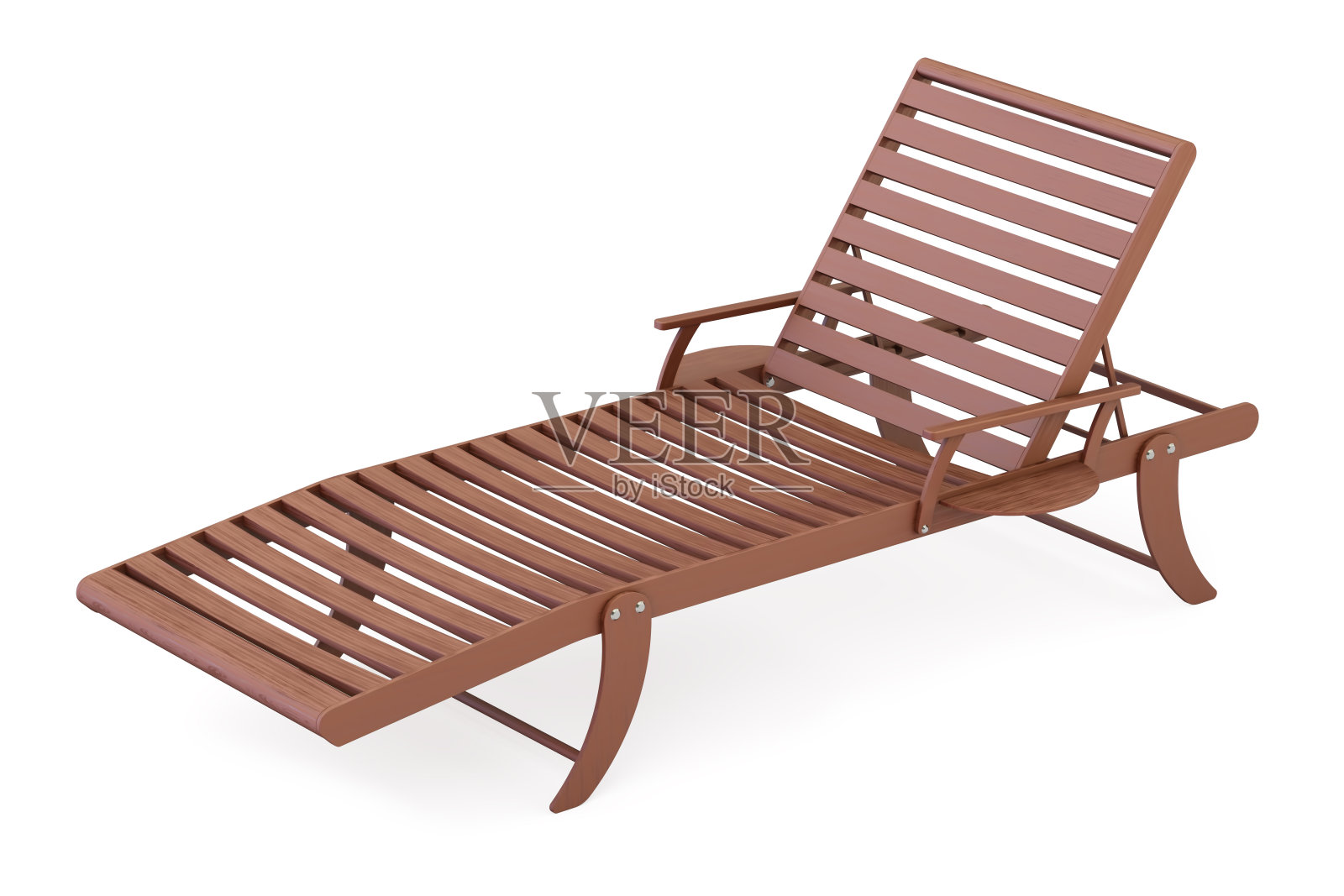 木制太阳躺椅特写，3D渲染孤立的白色背景设计元素图片