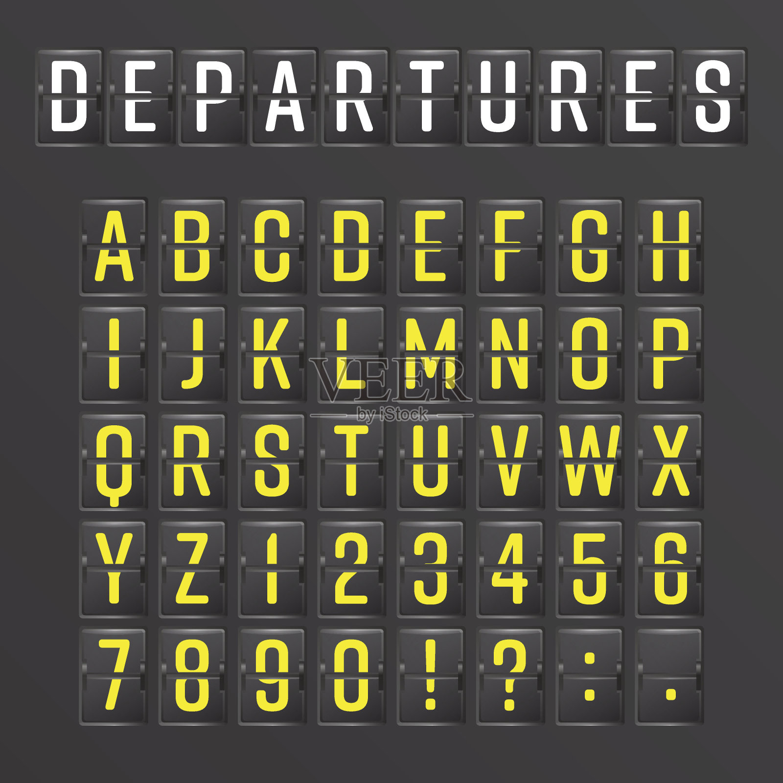 机场董事会向量。机械时间表信息字母表。Aalog字体插画图片素材