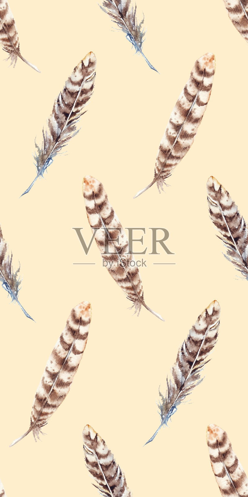 水彩棕米色条纹羽毛无缝图案设计元素图片