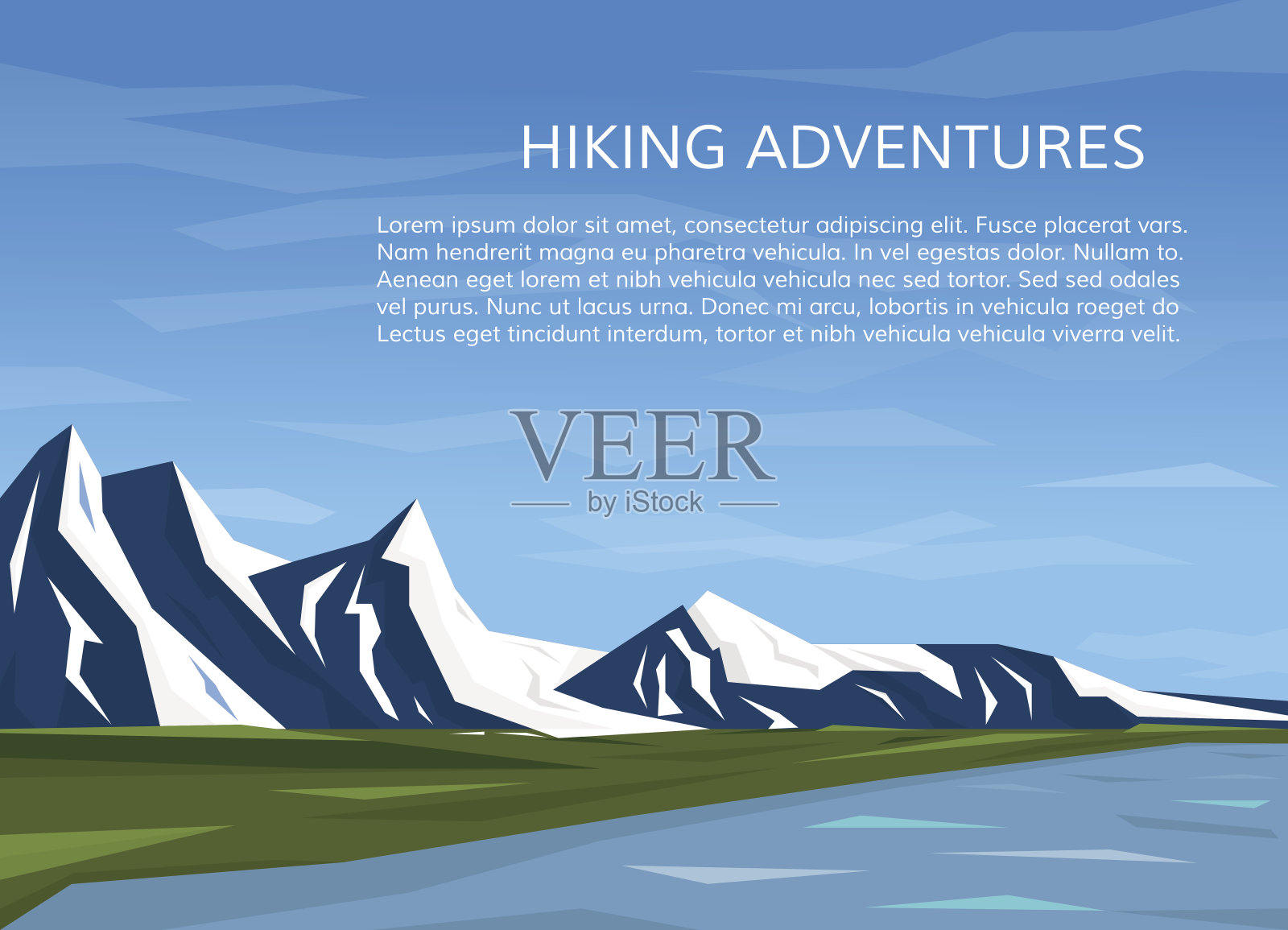山的风景。登山和旅行、远足的冒险概念。登山、徒步或极限运动的横幅。矢量插图。插画图片素材