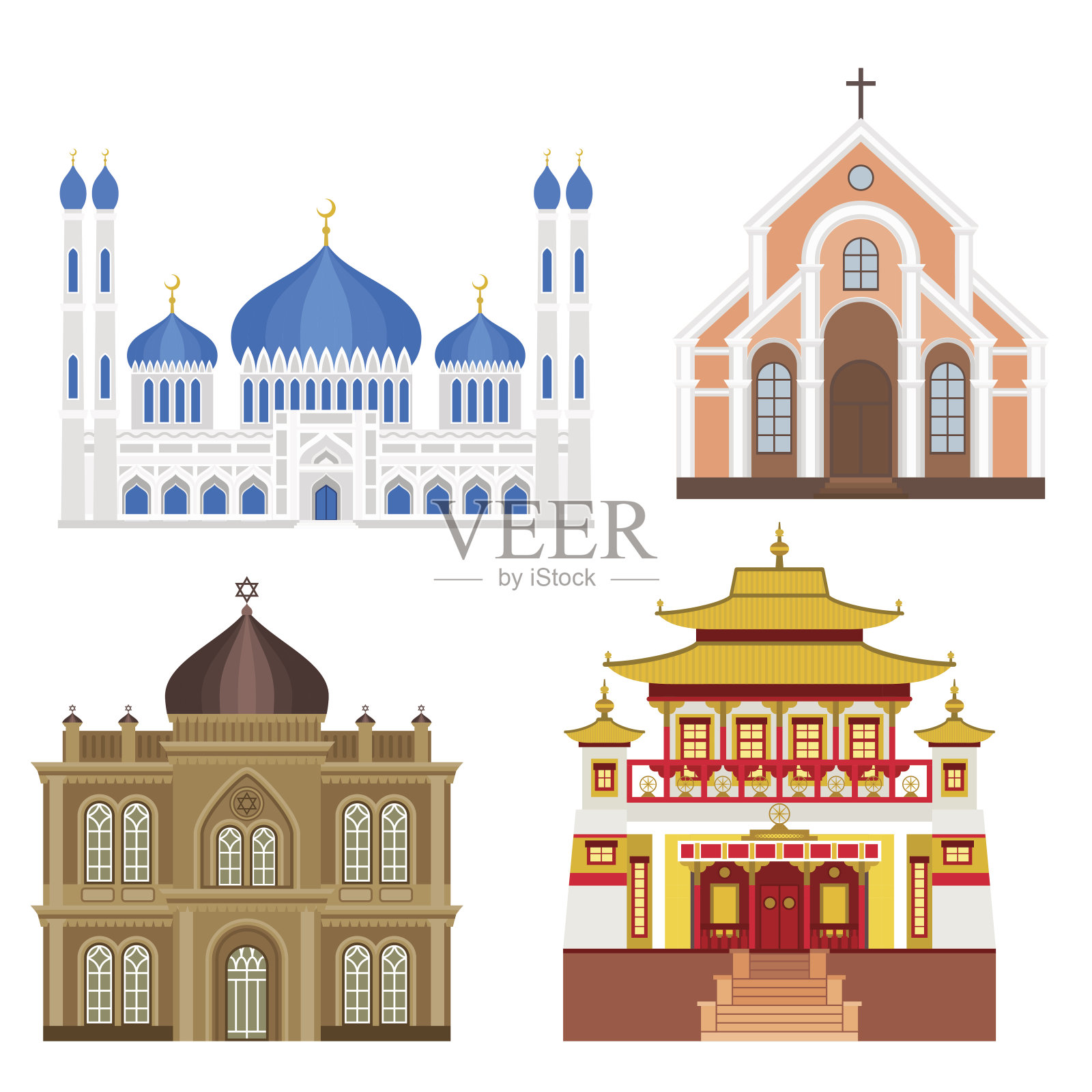 大教堂教堂寺庙传统建筑地标旅游矢量插图插画图片素材