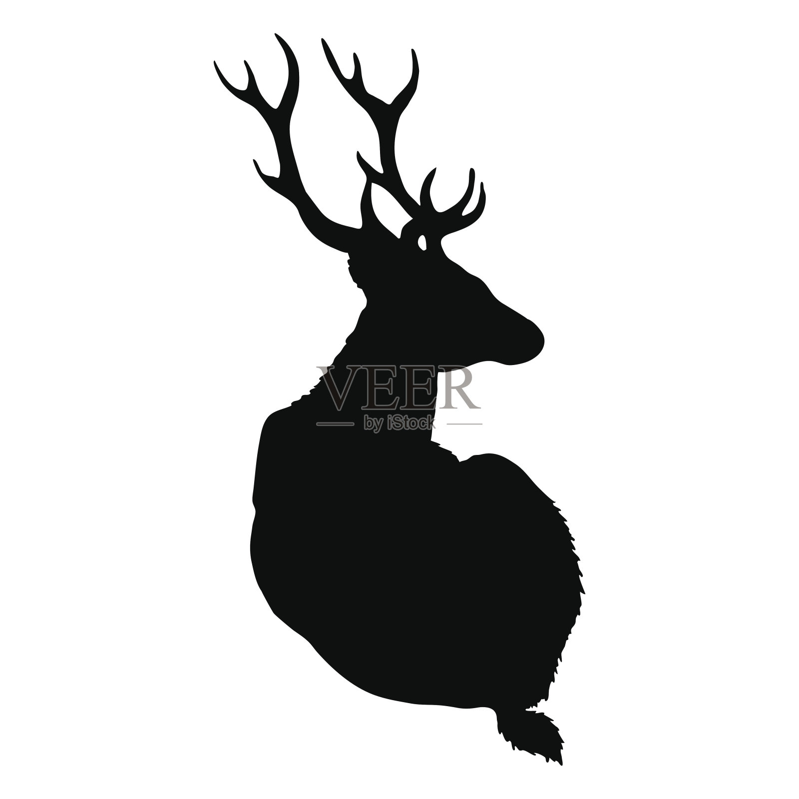 黑白侧影鹿带角木动物孤立病媒设计元素图片