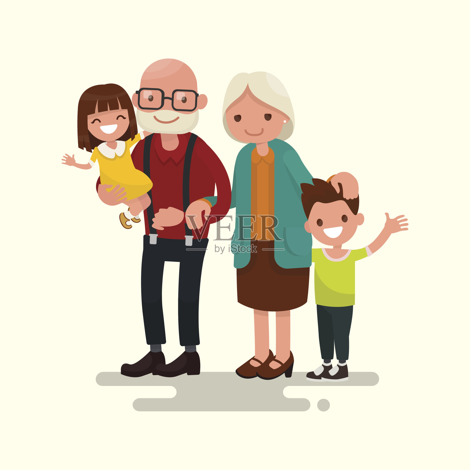 祖父母和他们的孙子孙女。矢量图插画图片素材