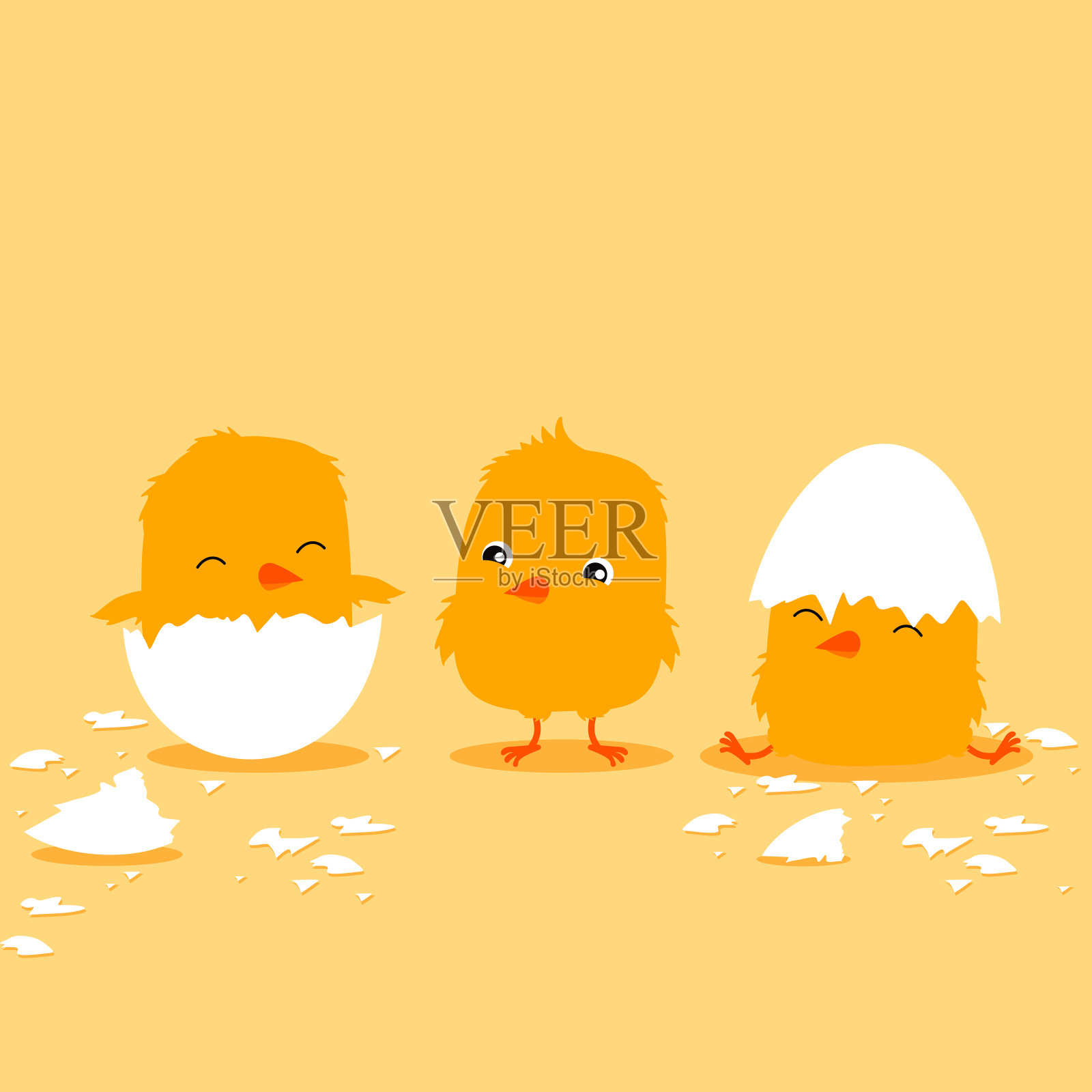三只卡通小鸡正在孵化。可爱的儿童插图插画图片素材