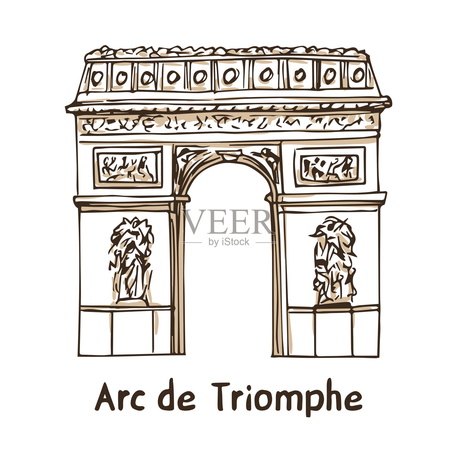 凯旋门。手绘矢量插图的巴黎地标插画图片素材