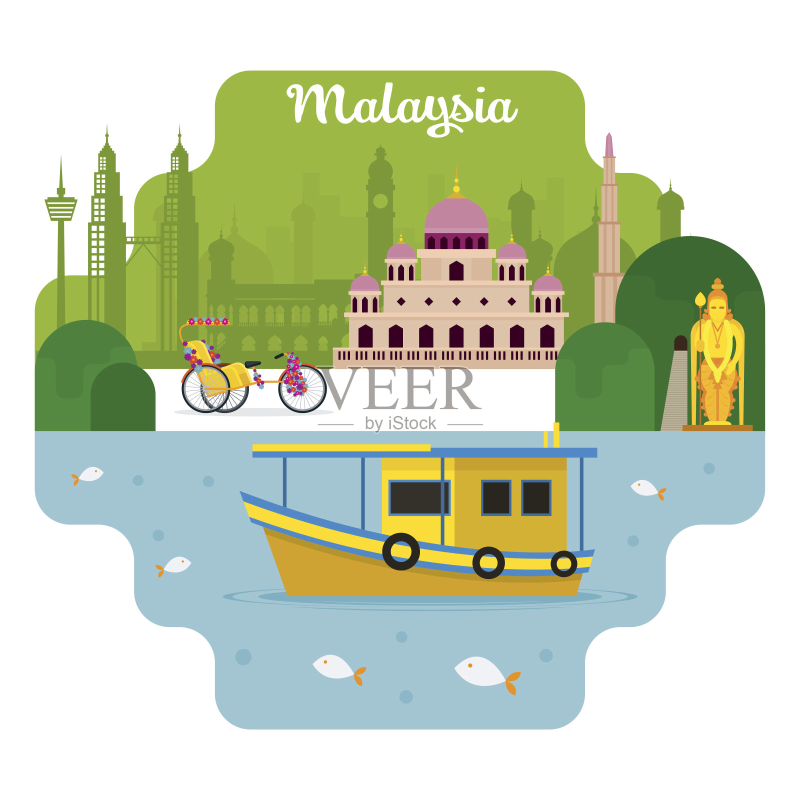 马来西亚旅游景点插画图片素材