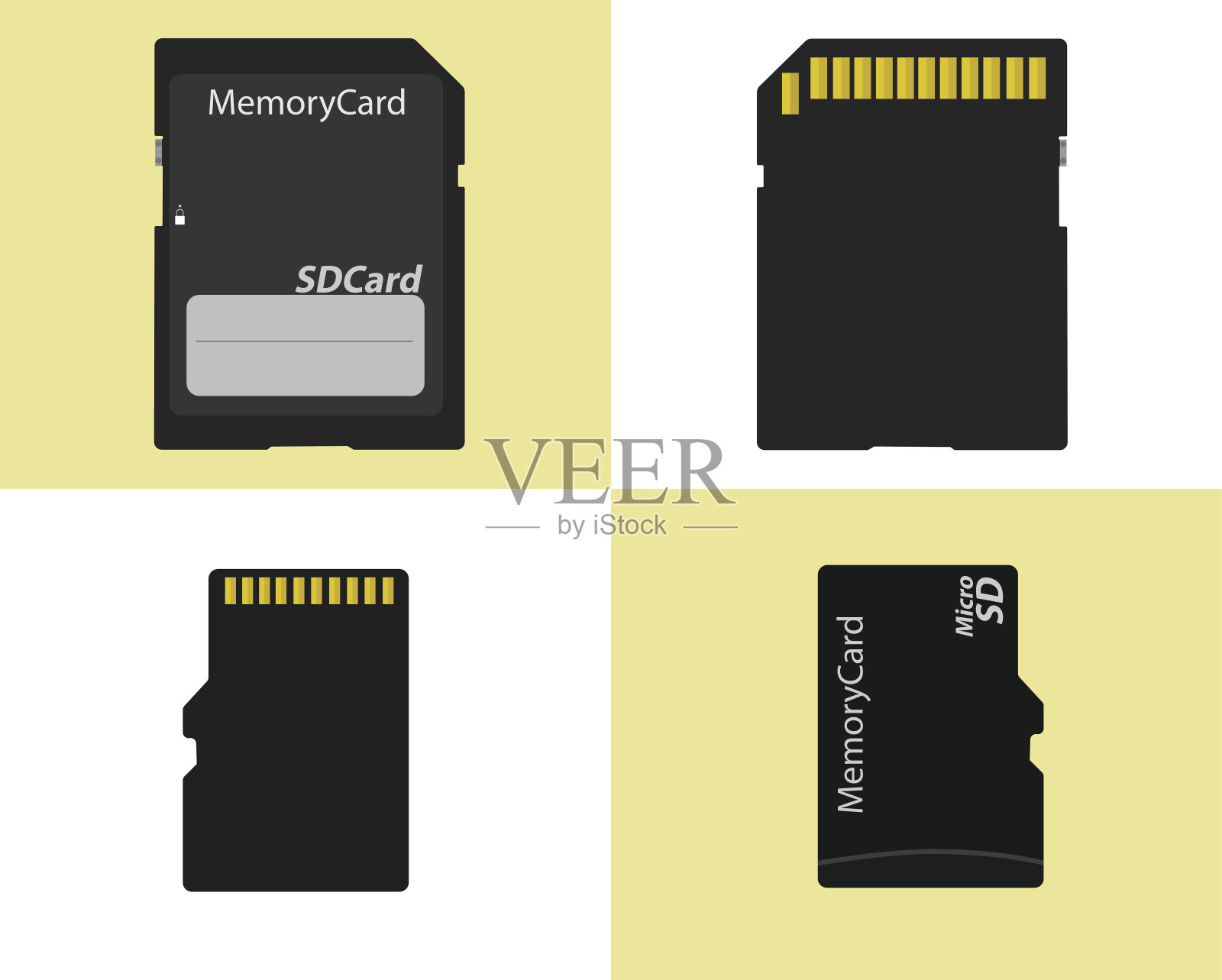 粉红色背景上的存储卡，SD卡和Micro SD卡。插画图片素材